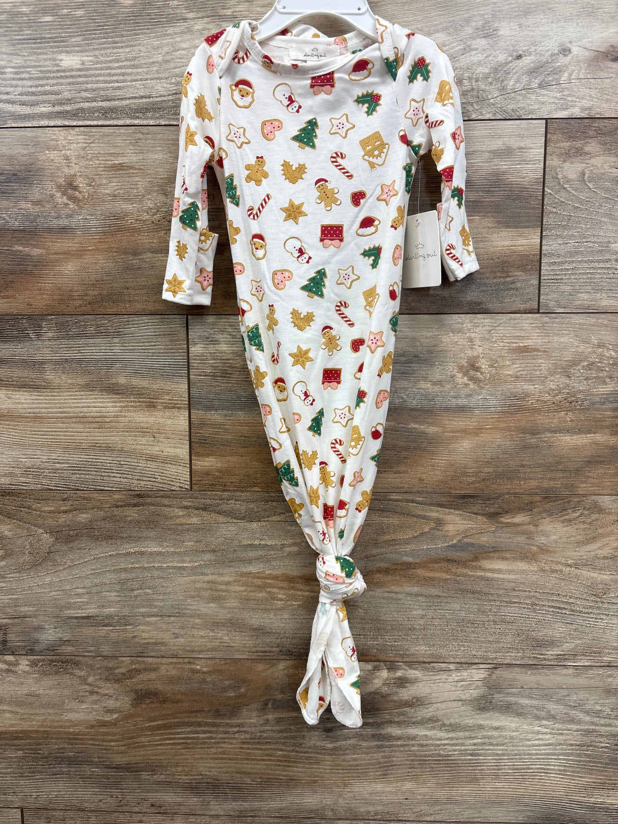 NEW Starting Out 2pc GInger Bread Knotted Sleeper Gown White sz 0-6m