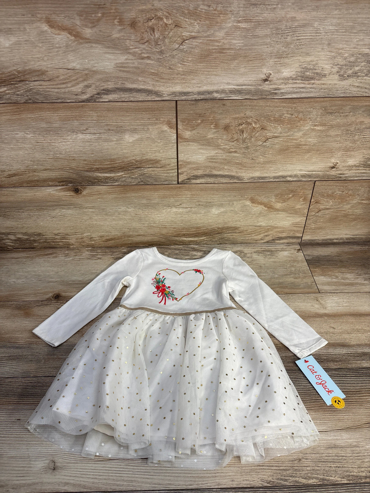 NEW Cat & Jack Floral Heart & Polka Dot Tulle Dress White sz 2T