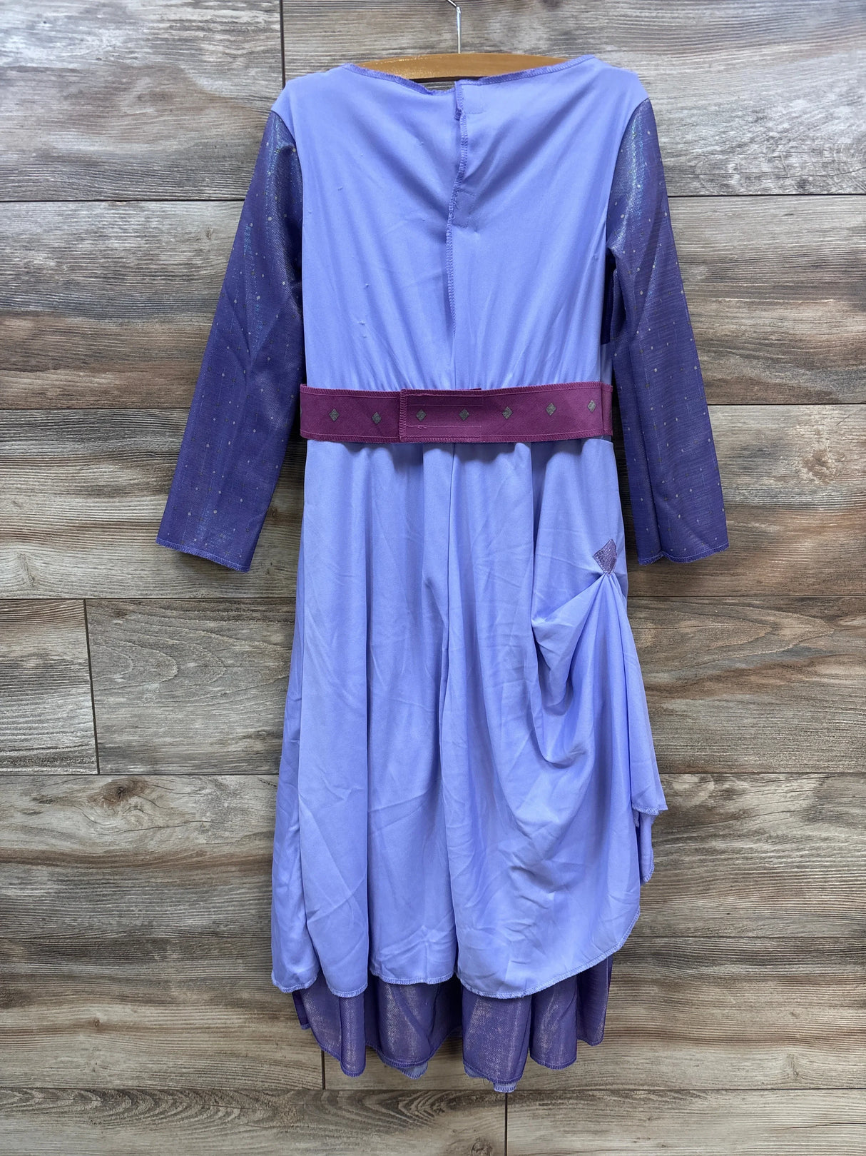 Purple kids dress with sheer sleeves and waistband, perfect for costumes or playtime