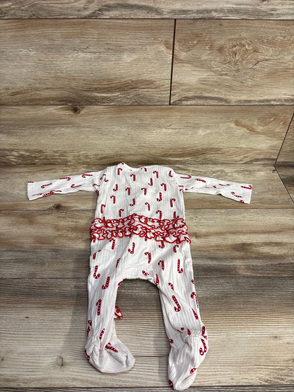 Jessica Simpson Ribbed Ruffled Candy Cane Sleeper Ivory sz 3-6m