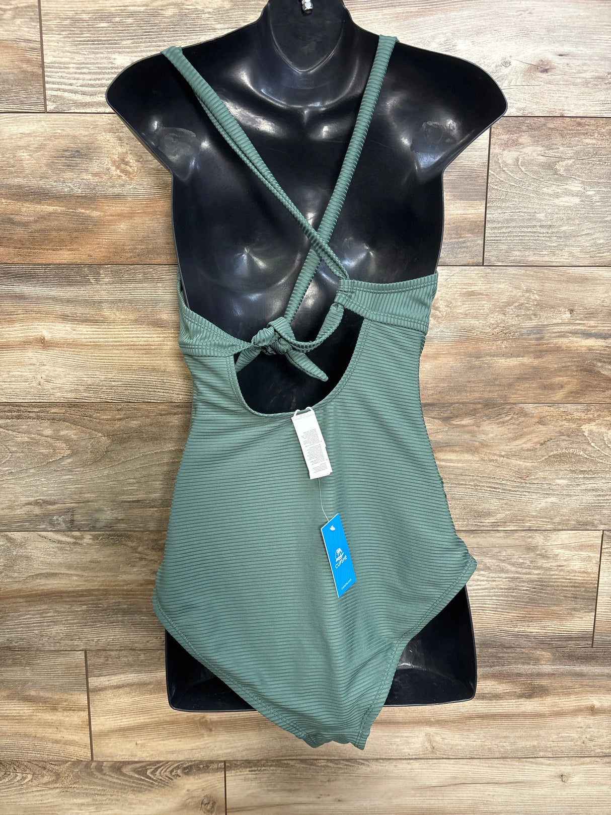 NEW Cupshe Maternity Ribbed Tie-Back 1pc Swimsuit Green sz Large
