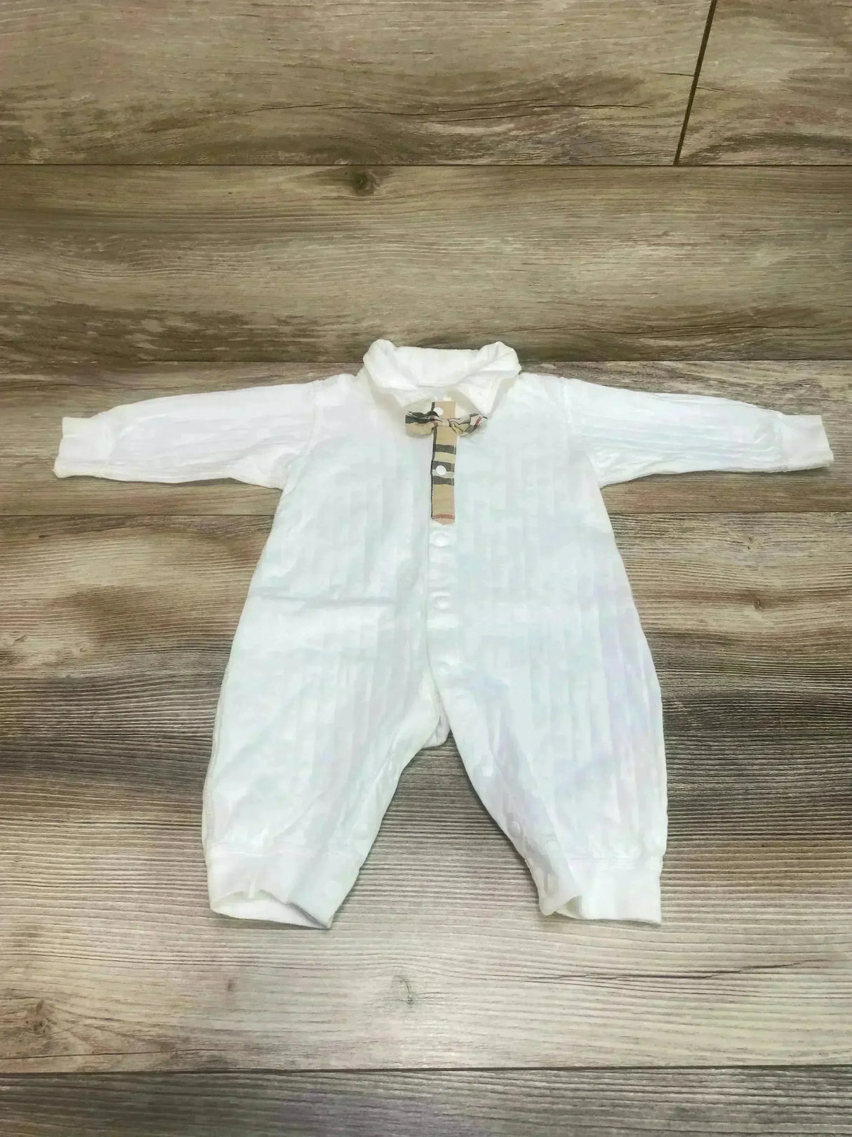 White Romper Brown Bow Check sz 3-6m - Me n Mommy To Be