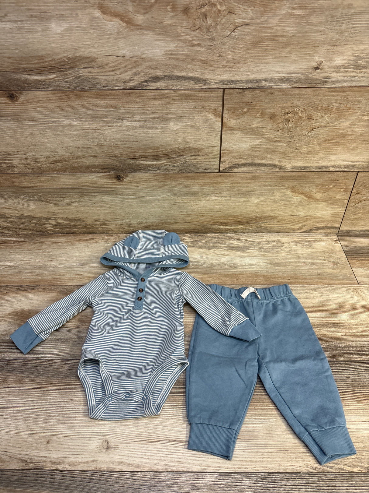 Carter's 2pc Striped Hooded Bodysuit & Joggers Set Blue sz 6m