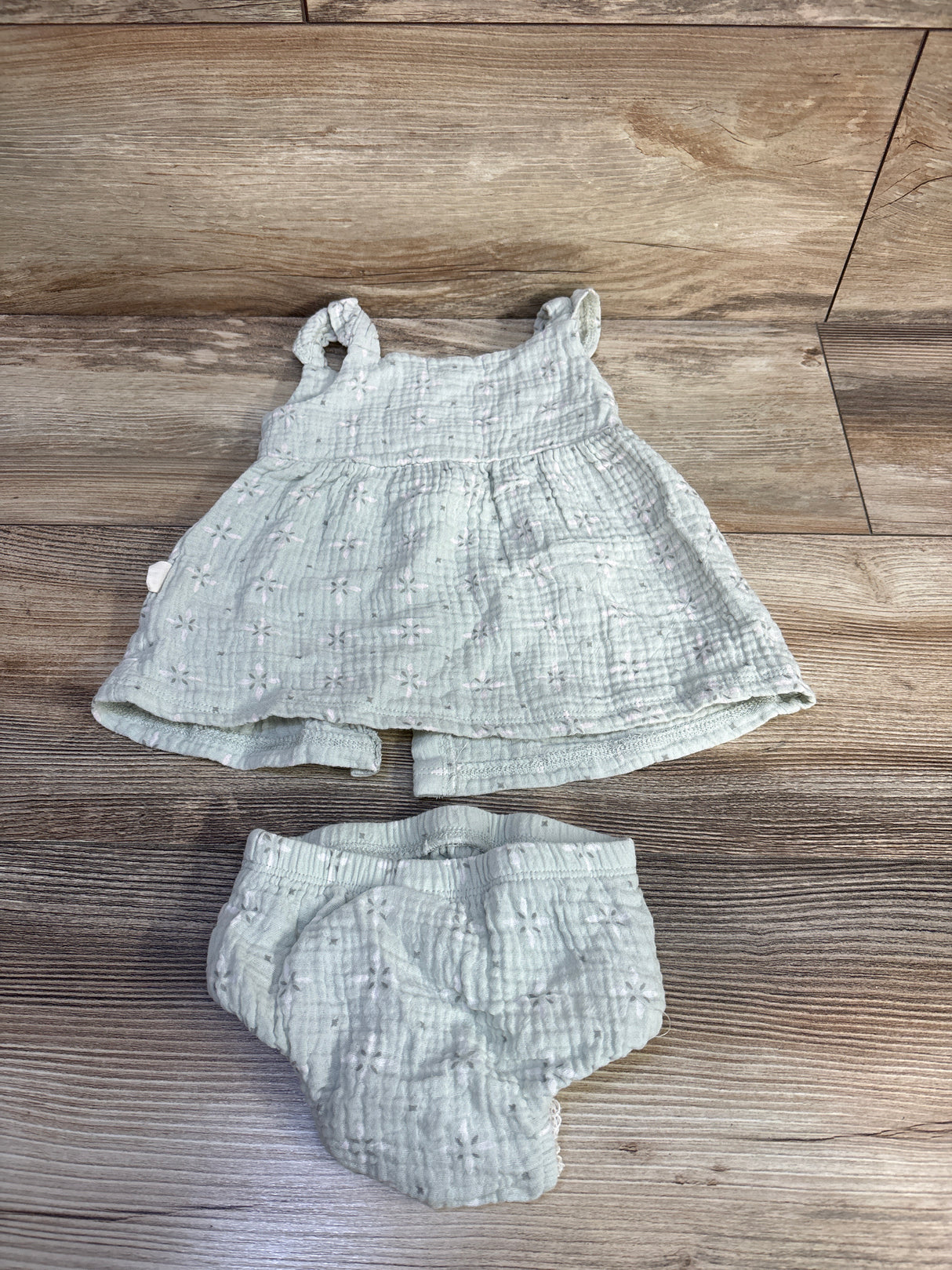 Rabbit + Bear Organic 2pc Button Front Dress & Bloomers Set Mint sz 3-6m