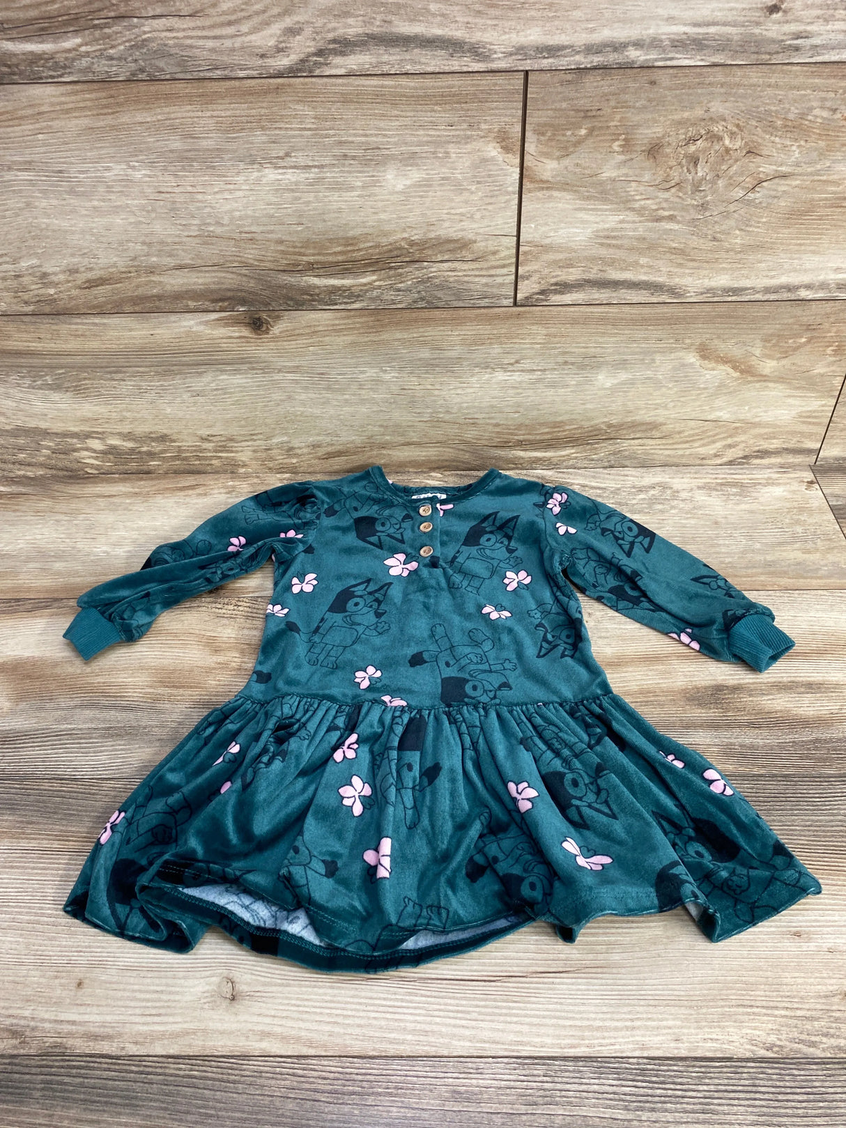Bluey Velvet Floral Henley Dress sz 2T