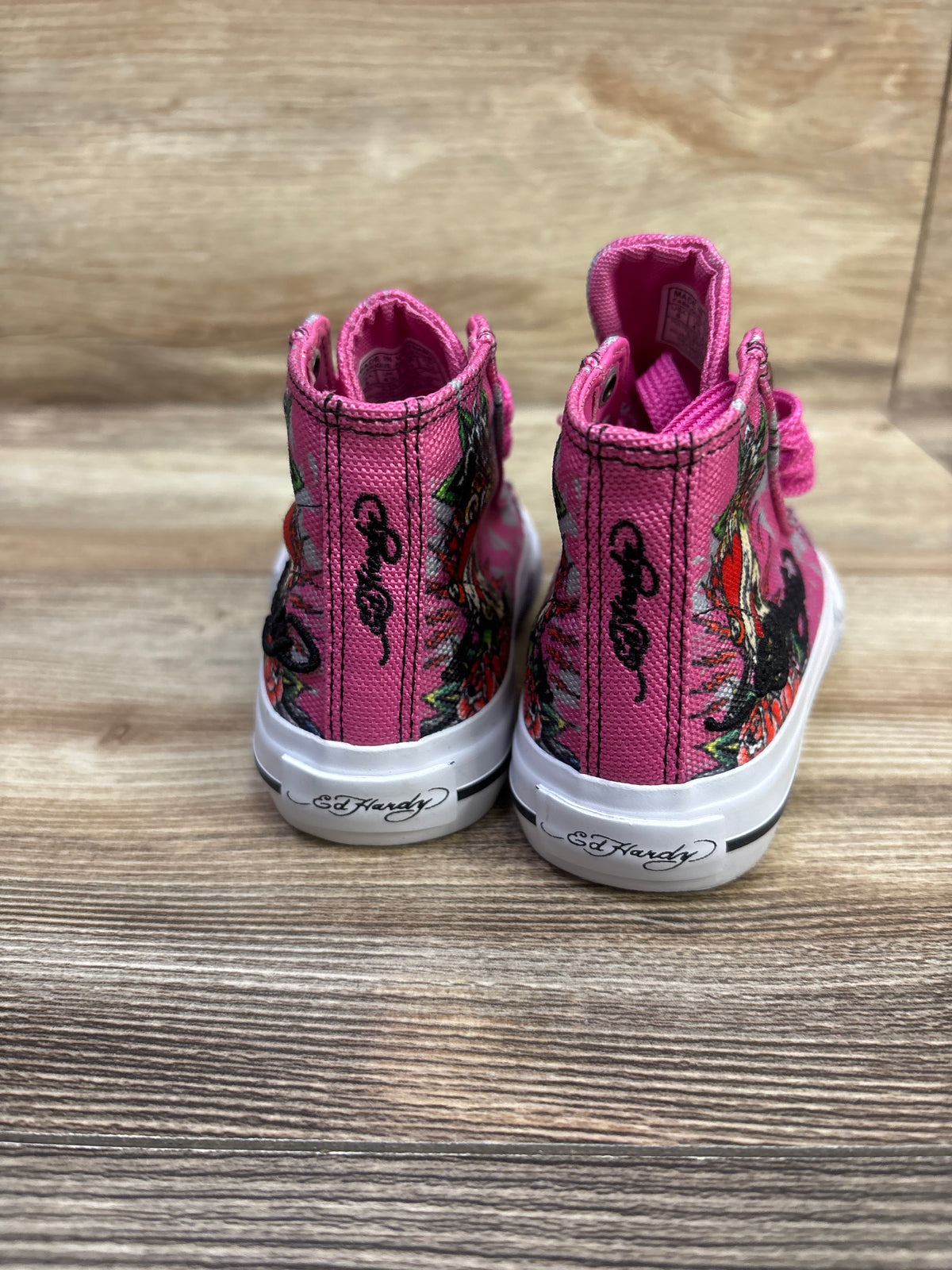 Ed Hardy Side Skull Hi Sneakers Pink sz 5c