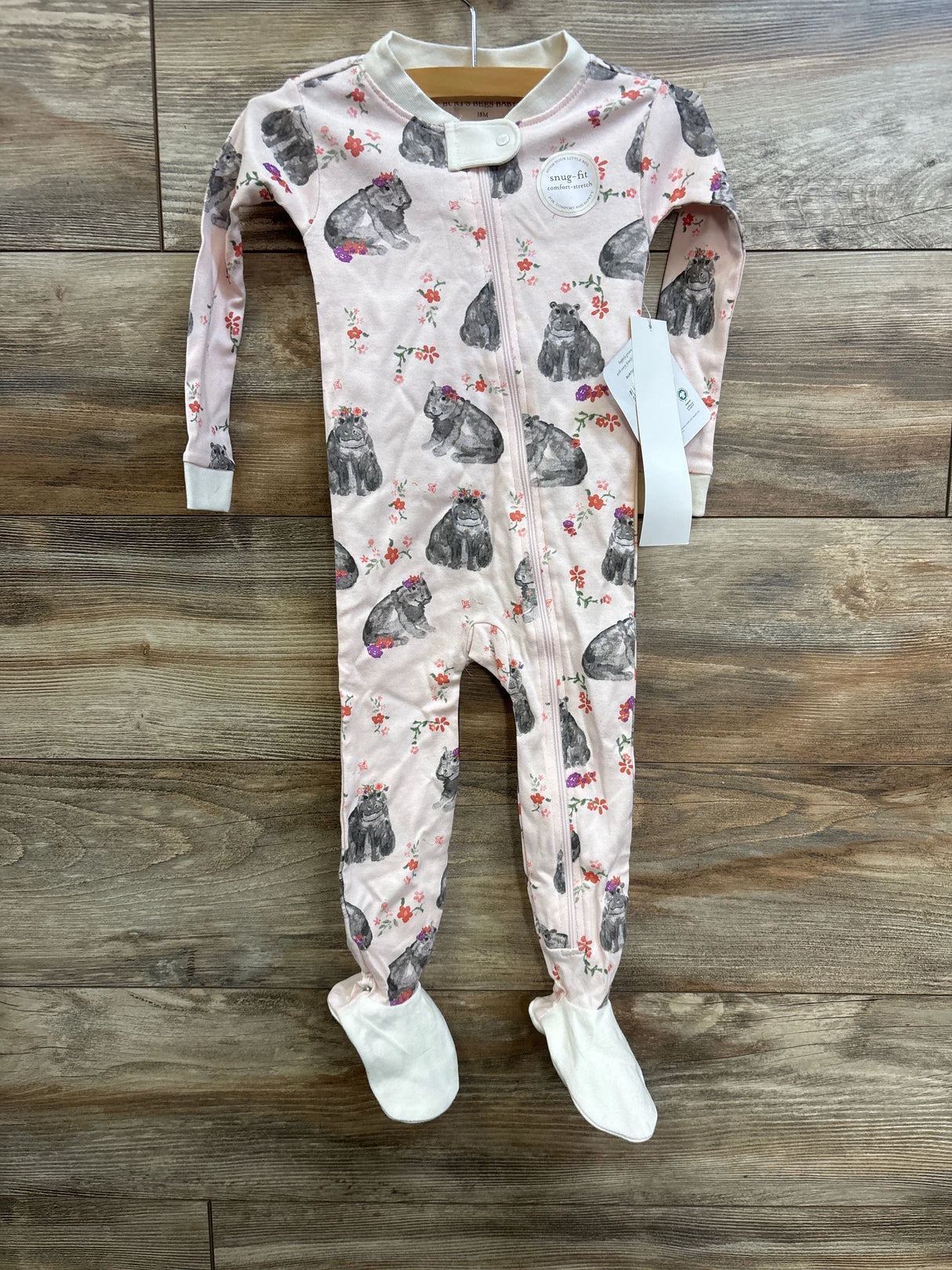 NEW Burt's Bees Baby Hippo Sleeper Pink sz 18m