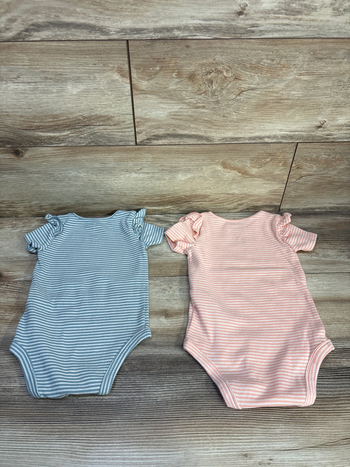 Little Planet Organic 2pk Striped Bodysuits Coral/Blue sz 18m