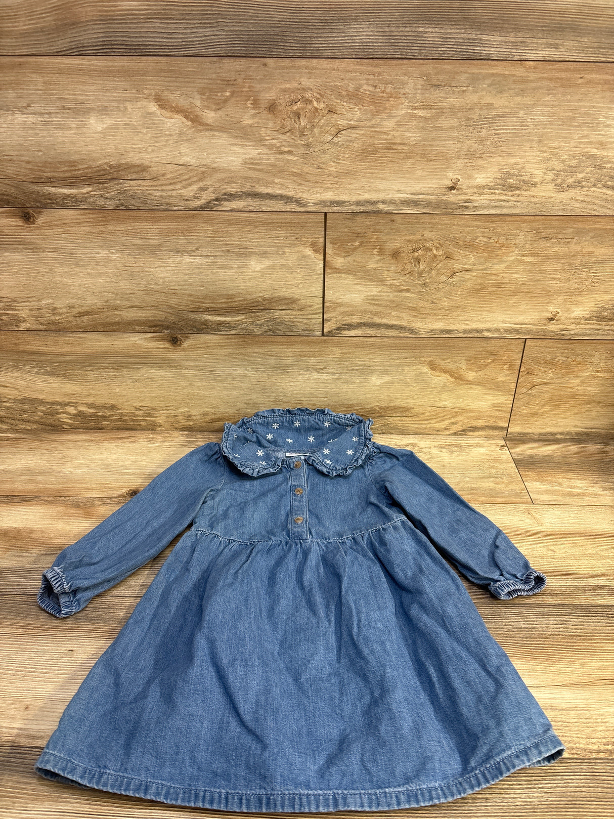 Cat & Jack Embroidered Collar Denim Dress Blue sz 5T
