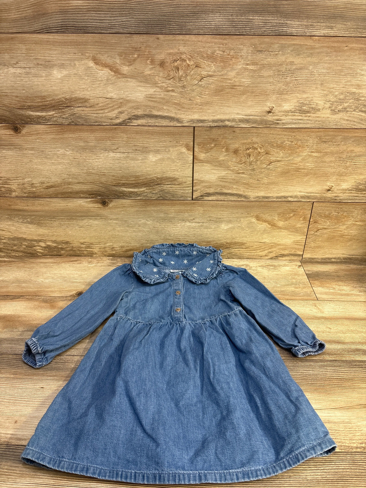 Cat & Jack Embroidered Collar Denim Dress Blue sz 5T