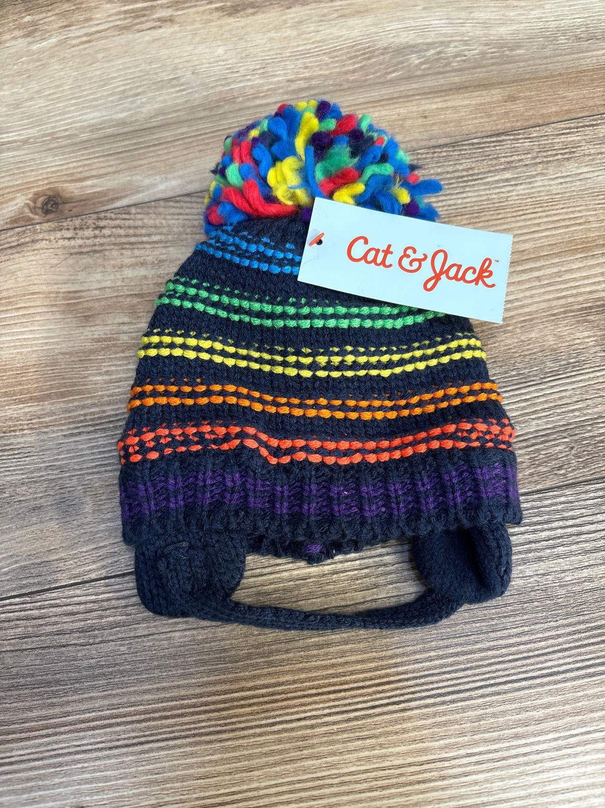 NEW Cat & Jack Knit Pom-Pom Hat & Mittens 2pc Set Navy sz Newborn