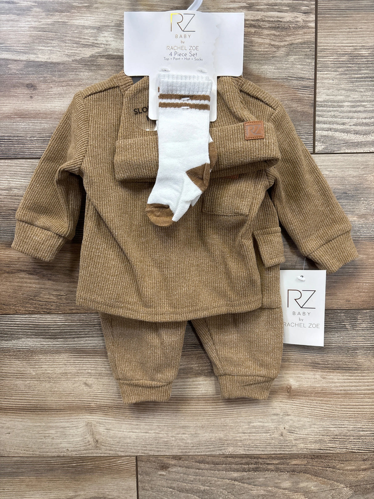 NEW Rachel Zoe 4pc Waffle Knit Shirt & Bottoms Set Brown sz 0-3m