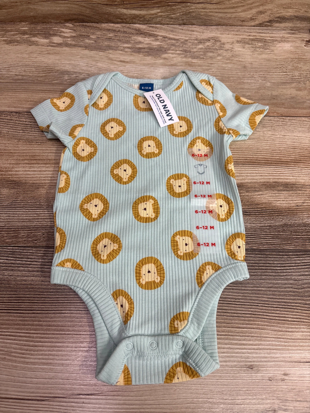 New blue rib-knit baby bodysuit with lion print from Me 'n Mommy To Be, size 6-12m