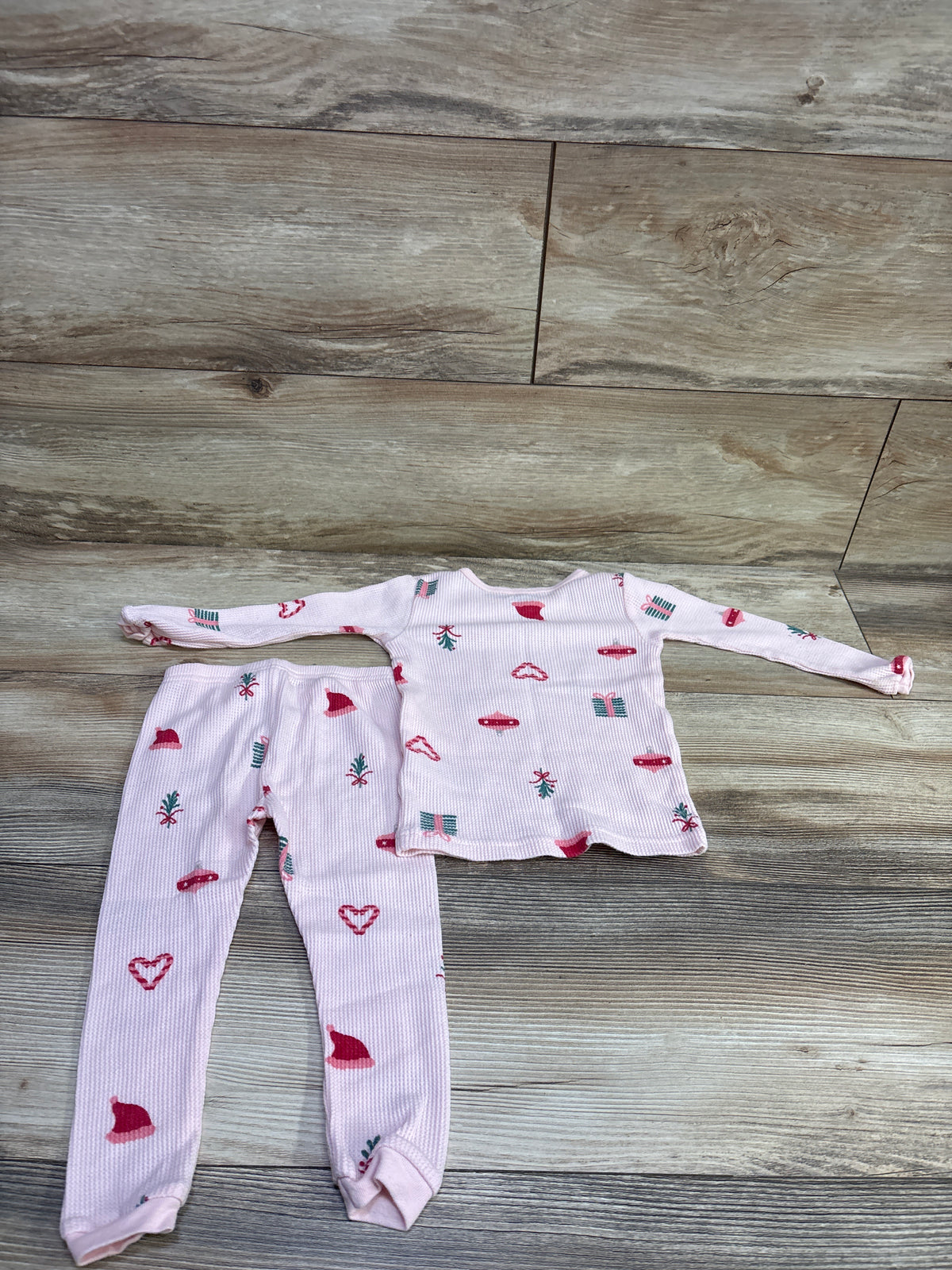 Carter's 2pc Waffle Knit Christmas Pajama Set Pink sz 18m