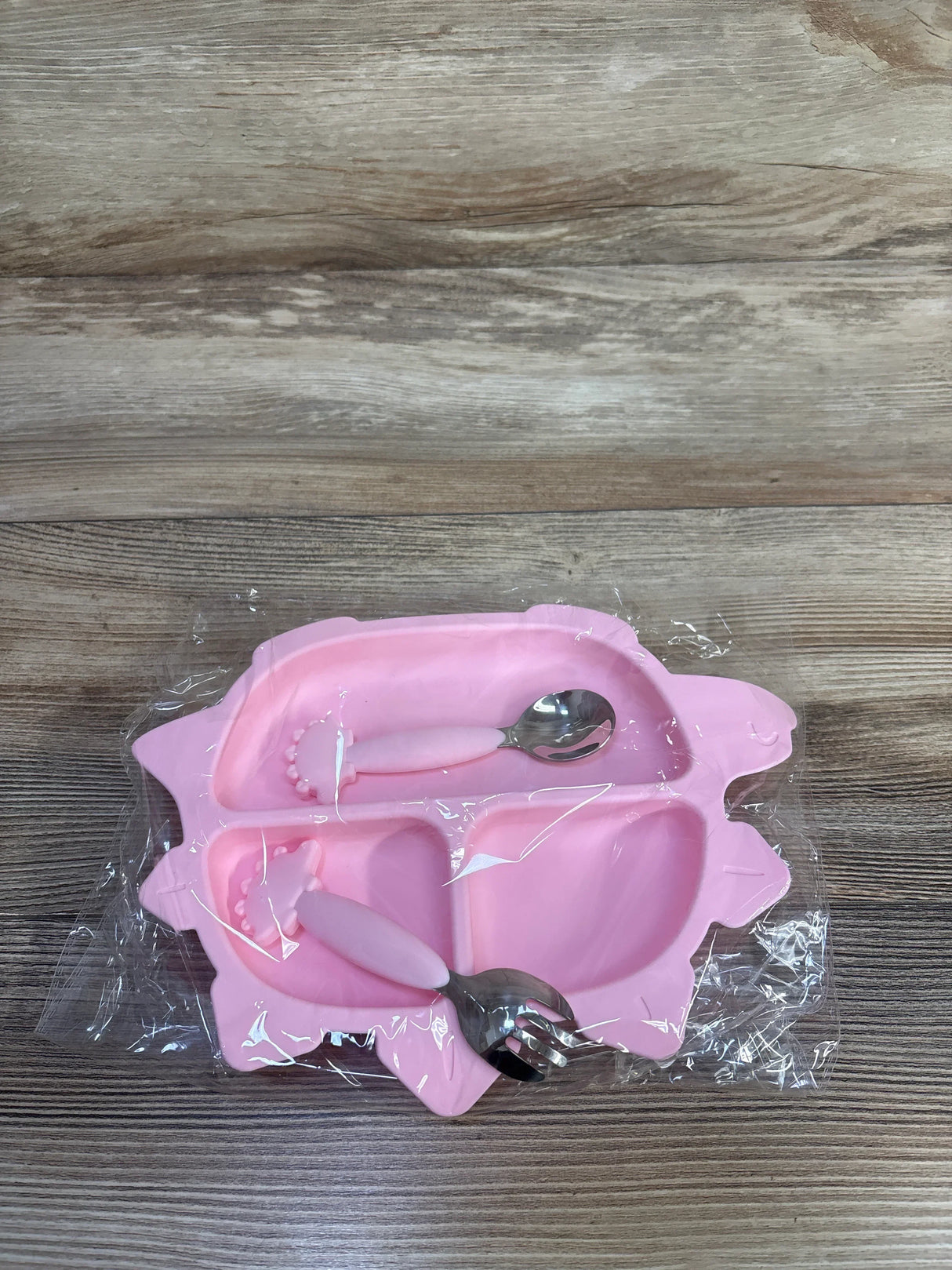 NEW Silicone Dinosaur Baby Feeding Set - 3pc Pink