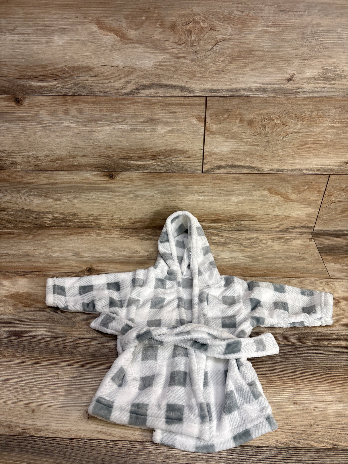 Hudson Baby Checkered Print Plush Robe White sz 0-9m