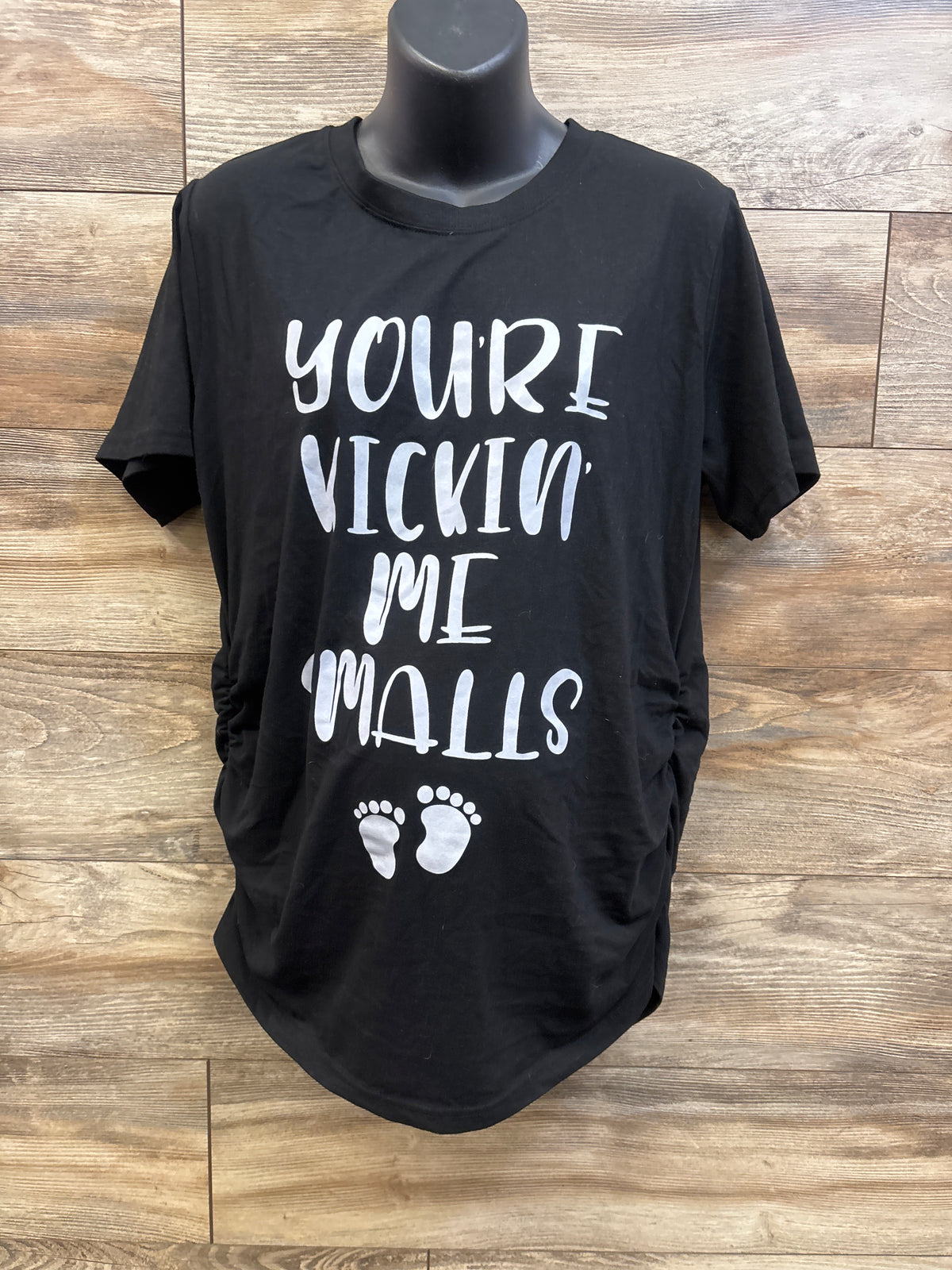 Decrum Maternity 'You're Kicking Me Smalls' Ruched Shirt Black sz XL