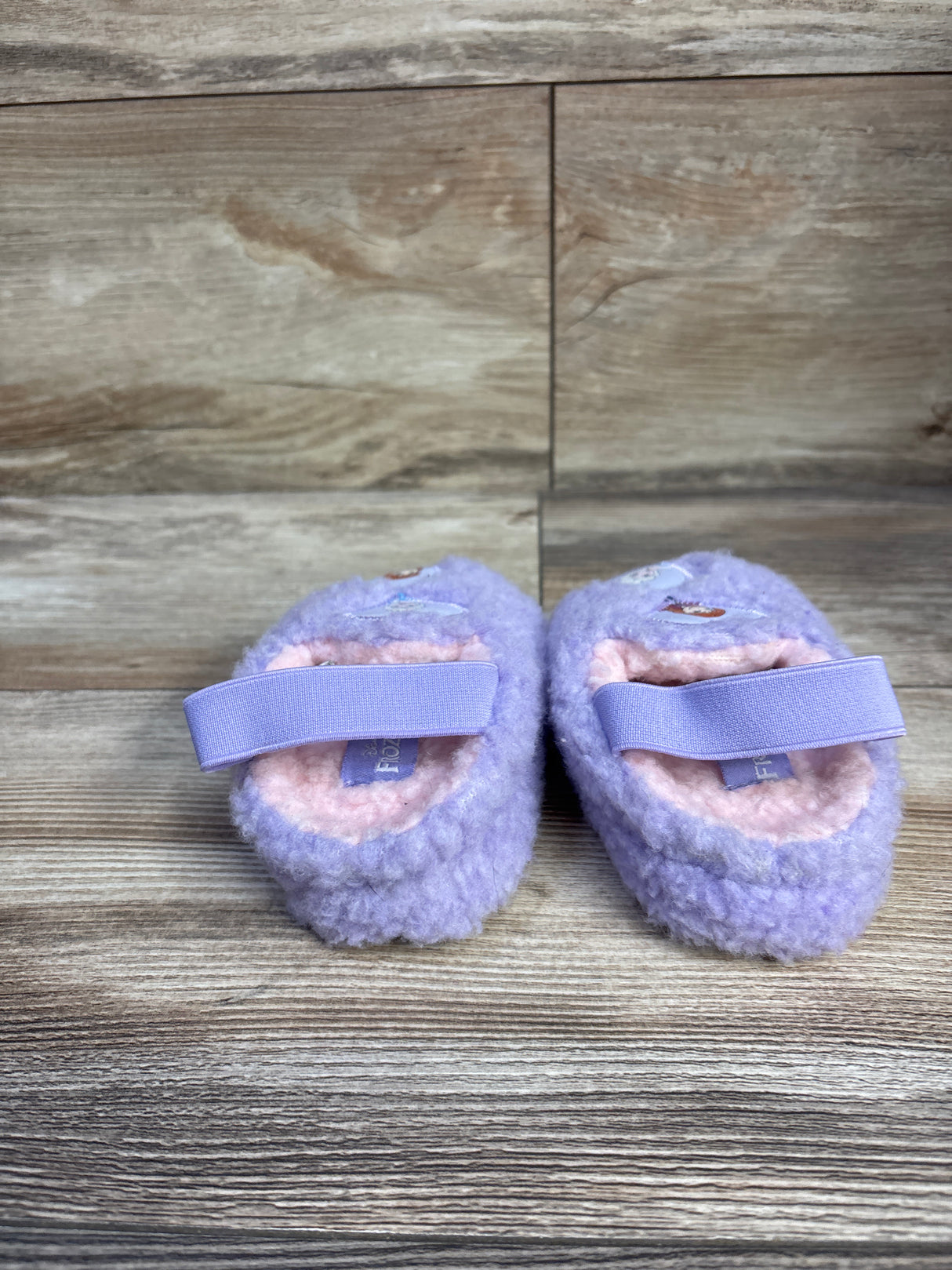 Disney Frozen Anna & Elsa Sherpa Scuff Slippers Purple sz 5/6c