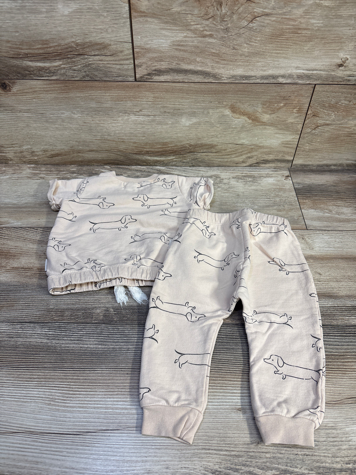Rabbit + Bear Organic 2pc Dog Print Shirt & Pants Set Beige sz 12m