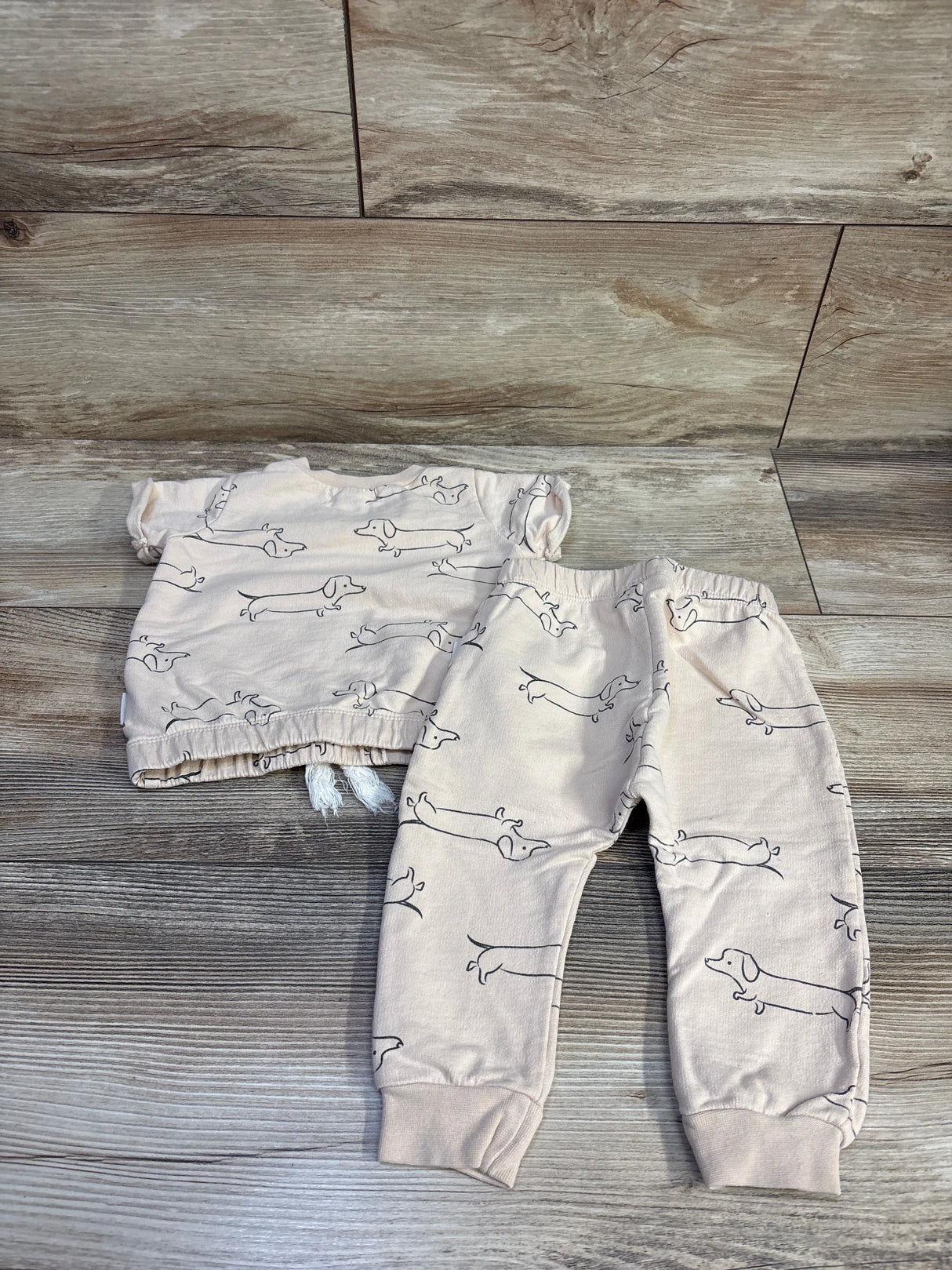 Rabbit + Bear Organic 2pc Dog Print Shirt & Pants Set Beige sz 12m