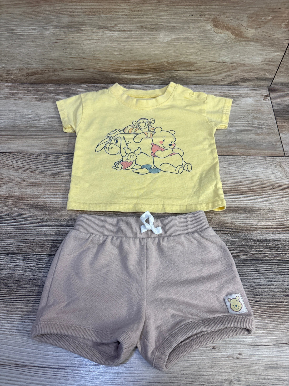 Disney Baby 2pc Winnie The Pooh Shirt & Shorts Set Yellow sz 6-9m
