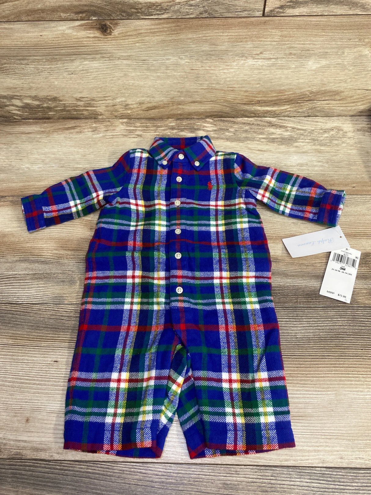NEW Ralph Lauren Flannel Coverall Blue sz 3m