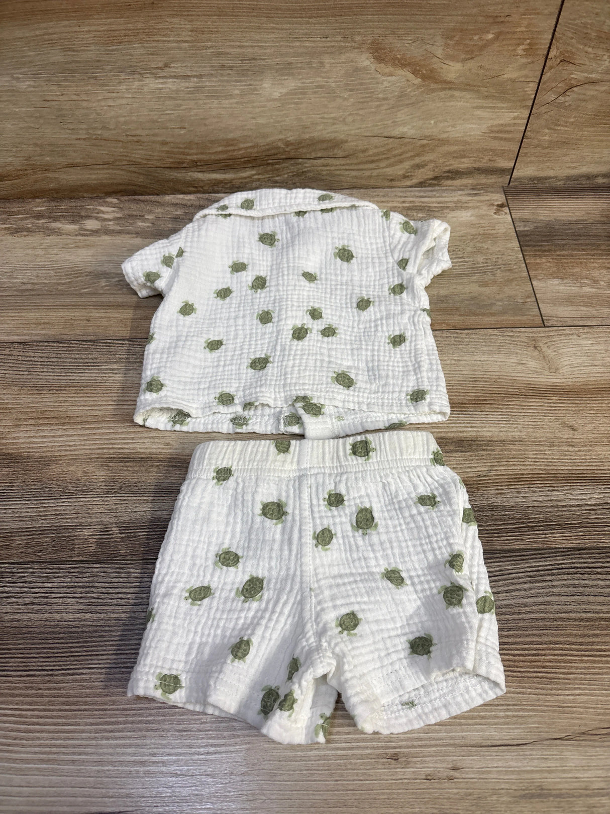 Chick Pea 2pc Organic Gauze Turtle Button-Up Shirt & Shorts Set White sz 0-3m