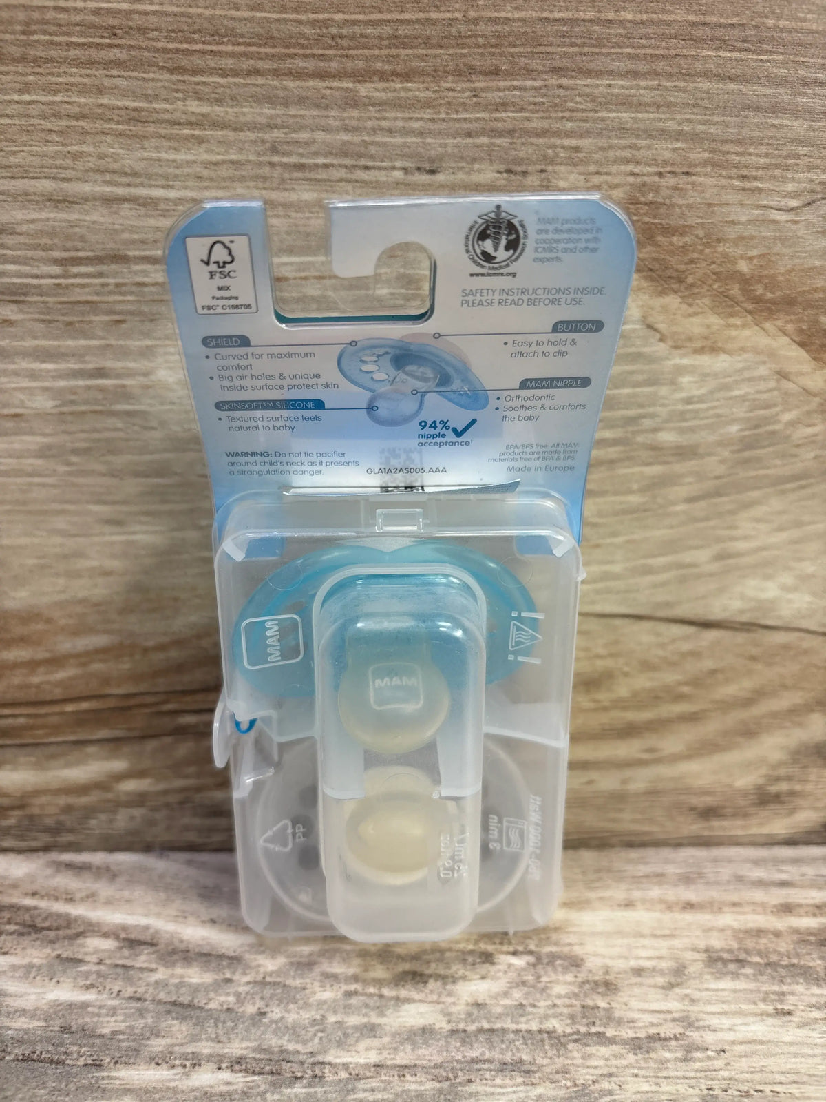 NEW MAM Original 2pk Pacifiers, Blue/Clear 6-16m