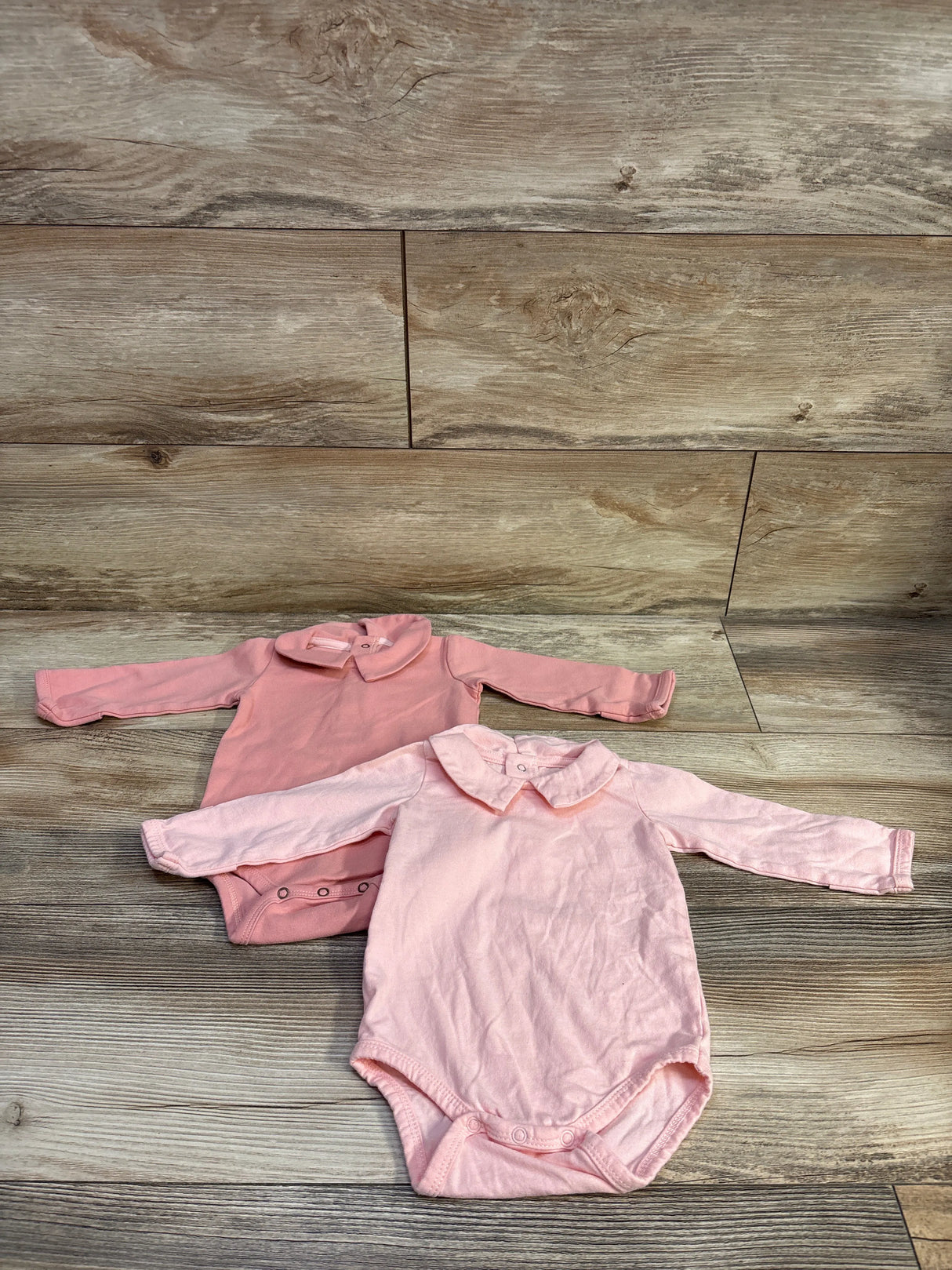 2pk Long Sleeve Collared Bodysuits Pink sz 6m