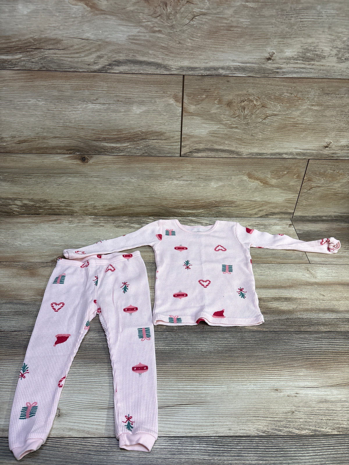 Carter's 2pc Waffle Knit Christmas Pajama Set Pink sz 18m