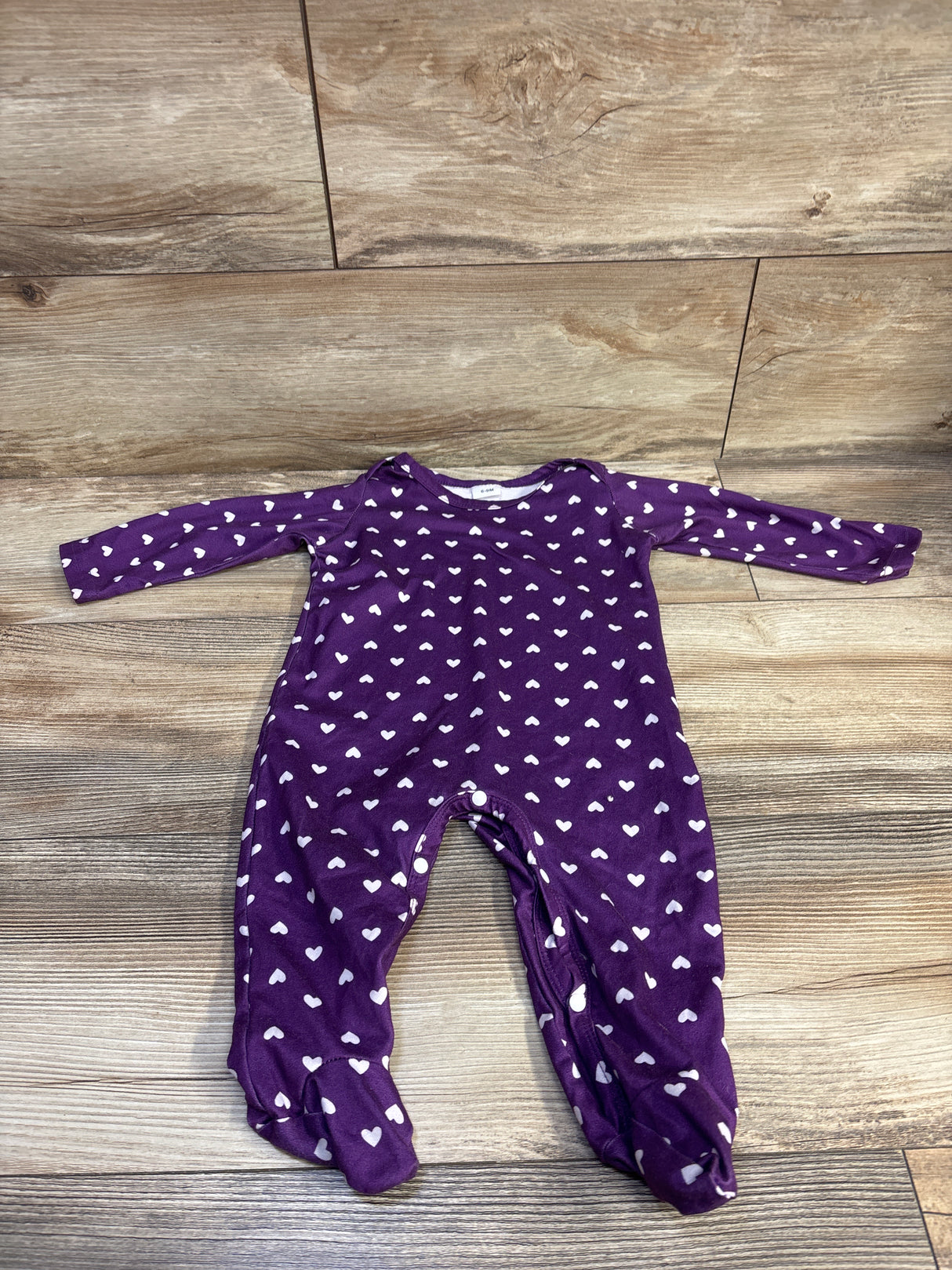 Heart Print Footed Coverall Purple sz 6-9m