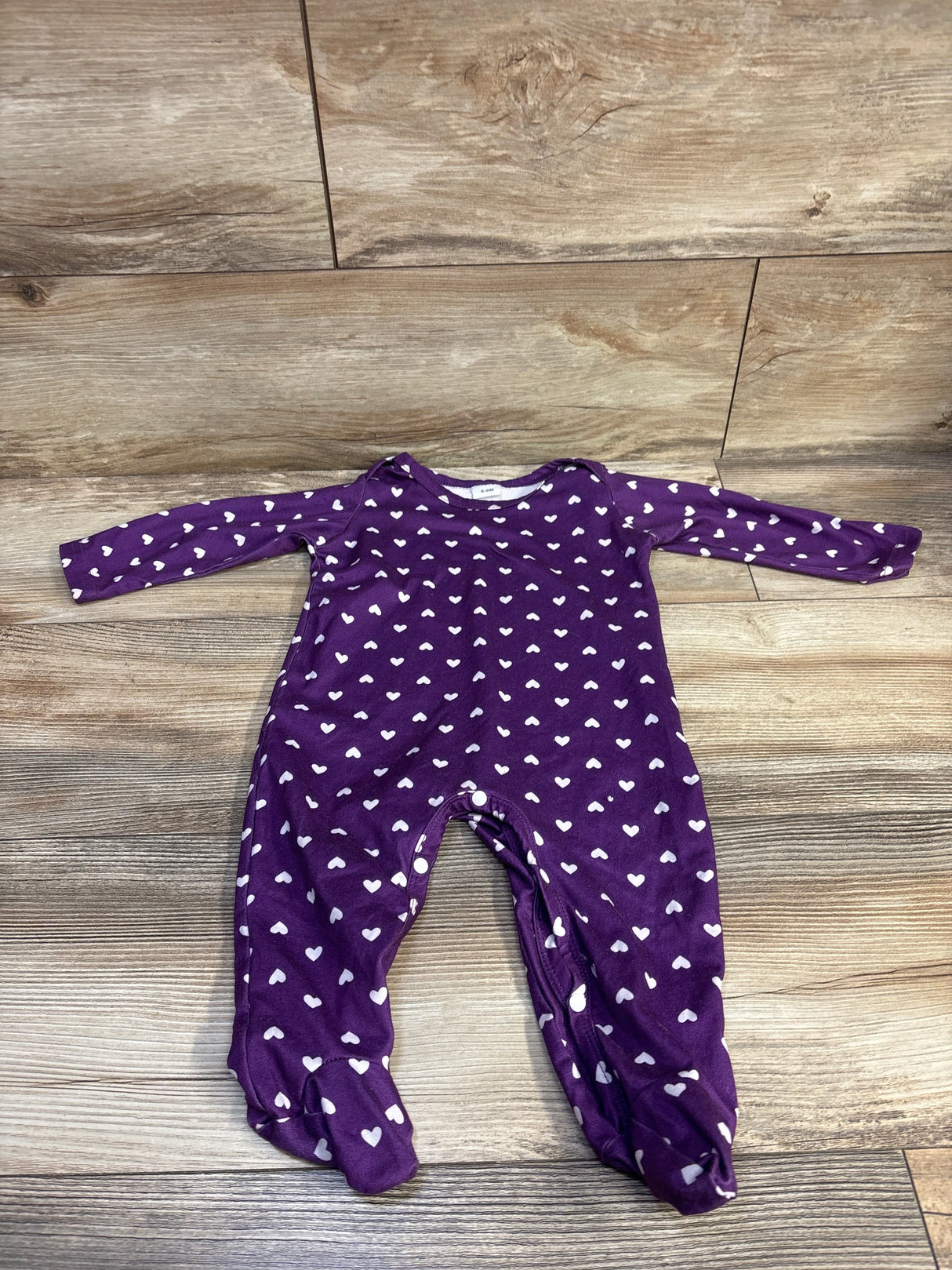 Heart Print Footed Coverall Purple sz 6-9m