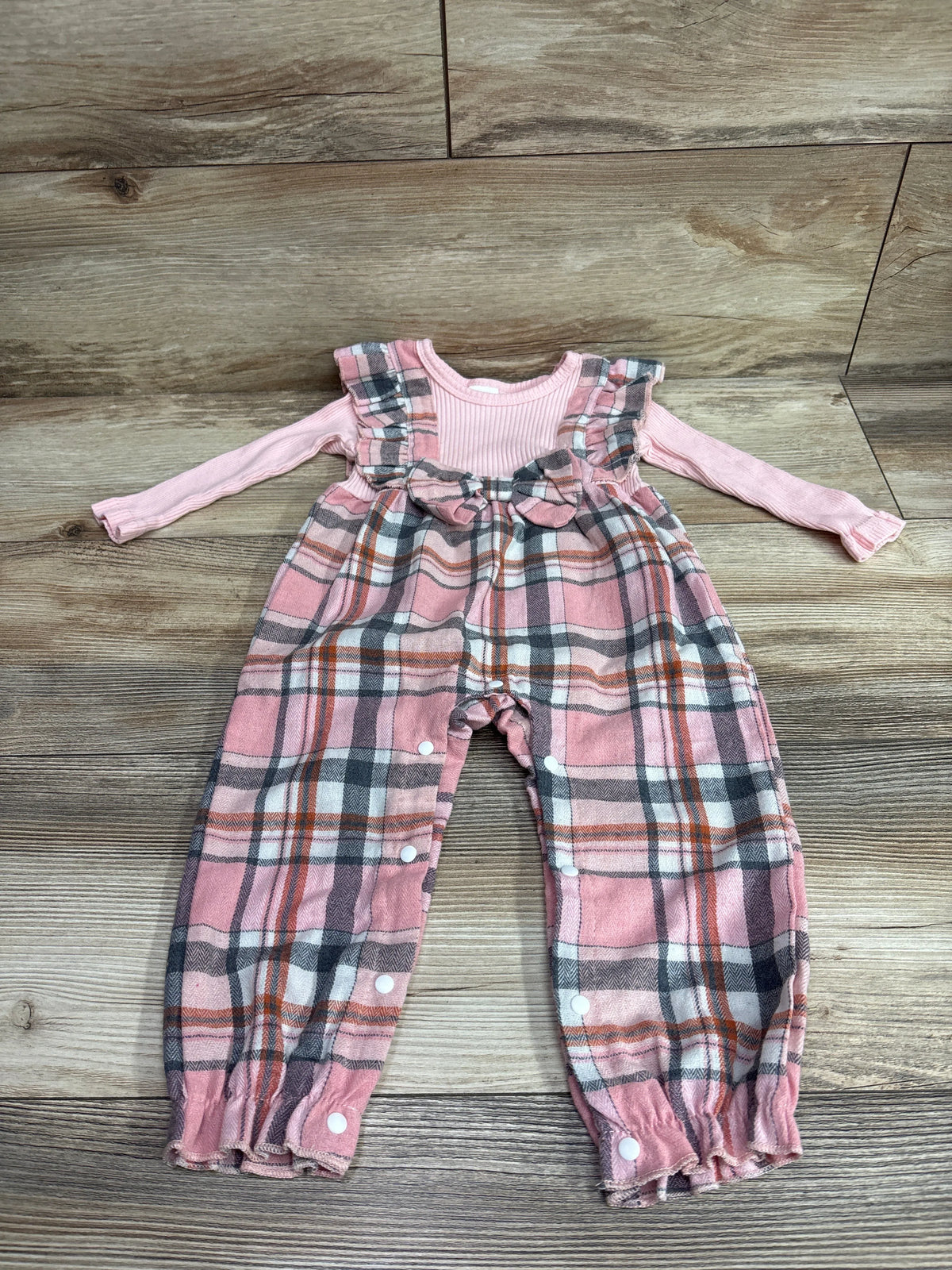 Mioglrie Long Sleeve Ribbed Plaid Coverall Pink sz 12-18m