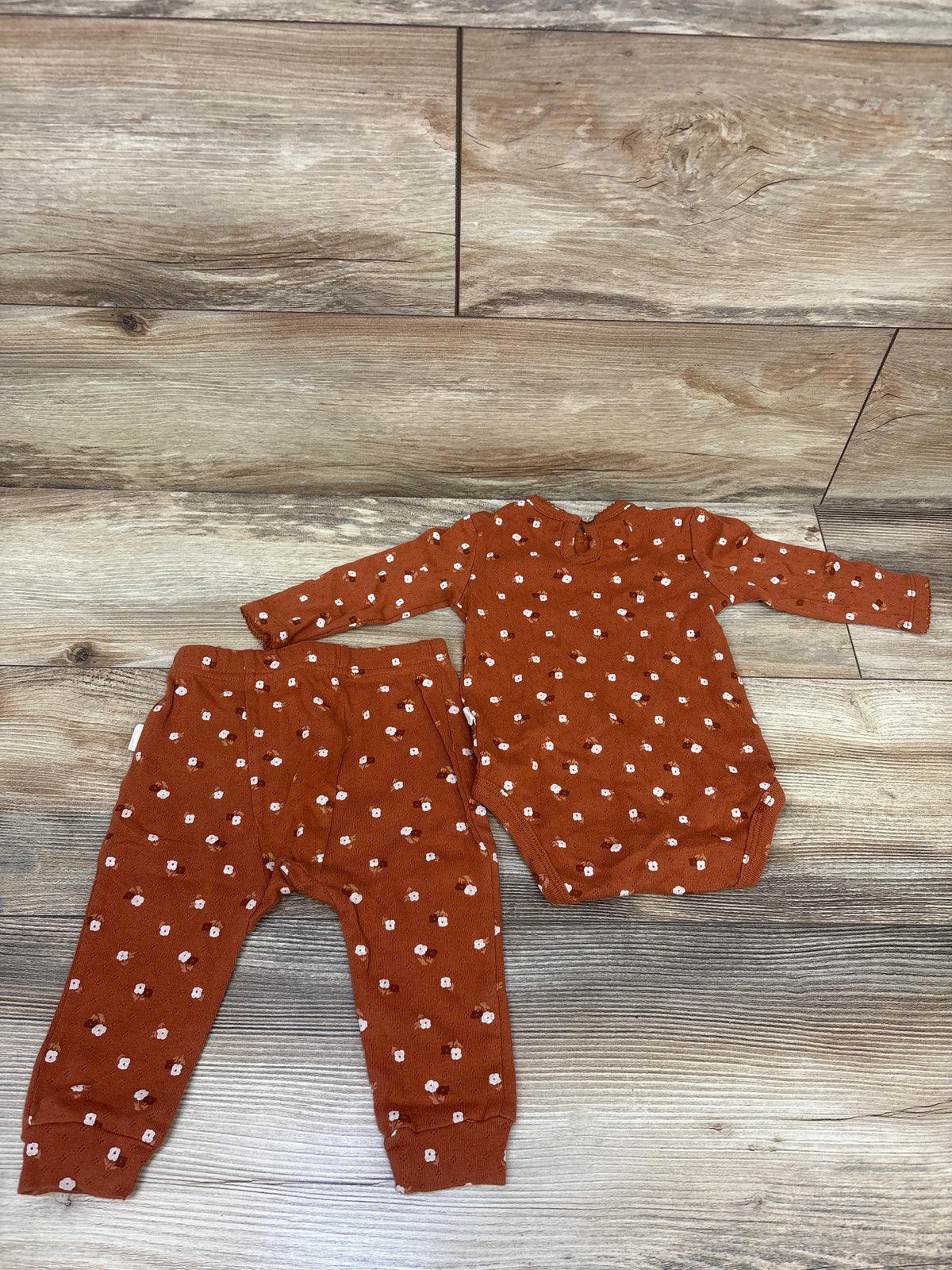 Rabbit + Bear Organic 2pc Pointelle Knit Bodysuit & Pants Set Brown sz 6-9m