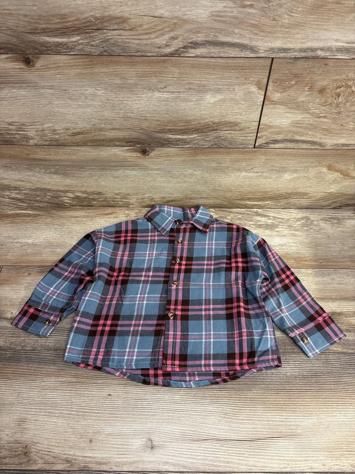 Mickey Mouse Button Up Plaid Shirt Blue sz 4-5T