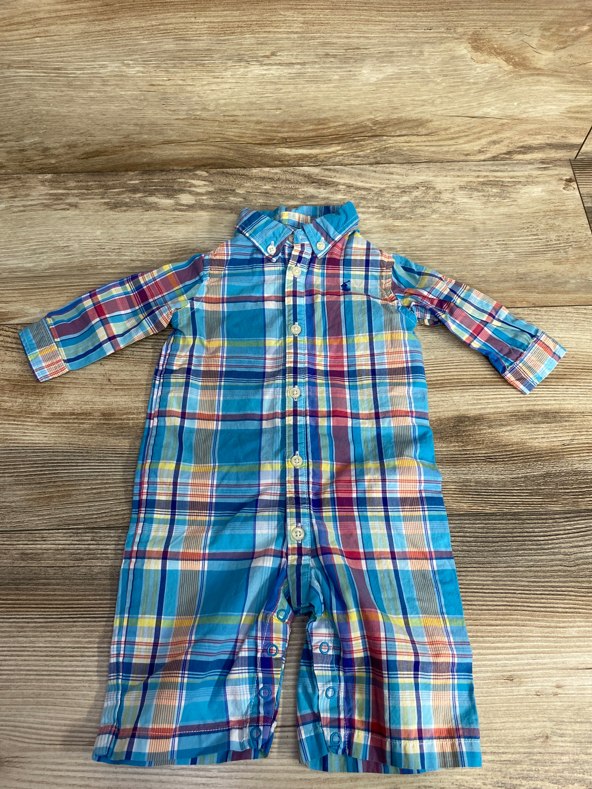 Ralph Lauren Plaid Button Down Coverall Light Blue sz 3m