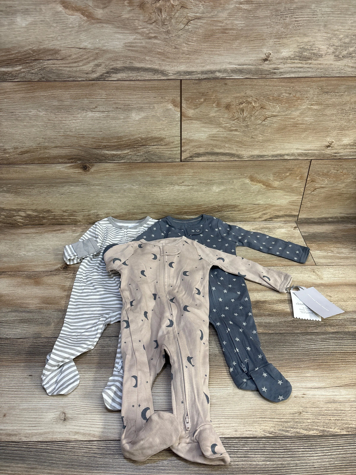 NEW Cloud Island 3pk Sleepers Beige/Grey sz 0-3m