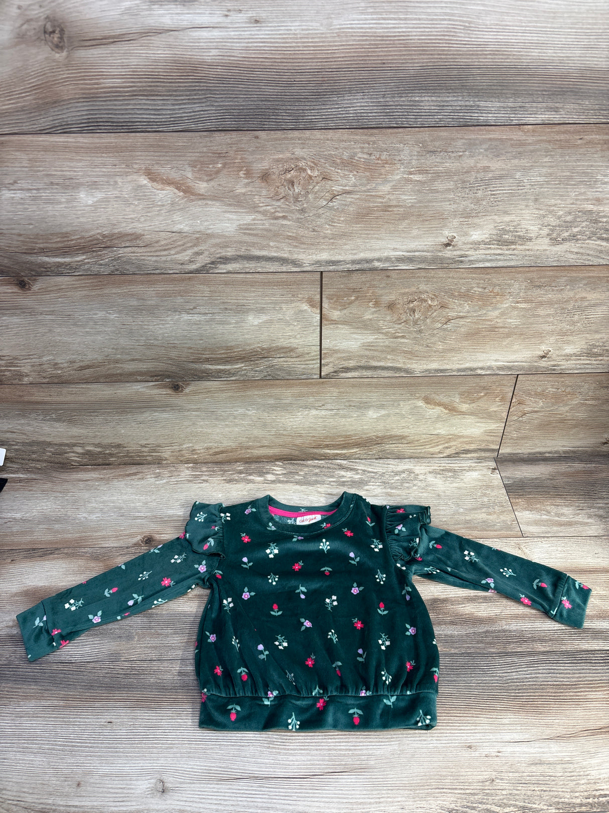 Cat & Jack Velour Floral Print Sweatshirt Green sz 3T