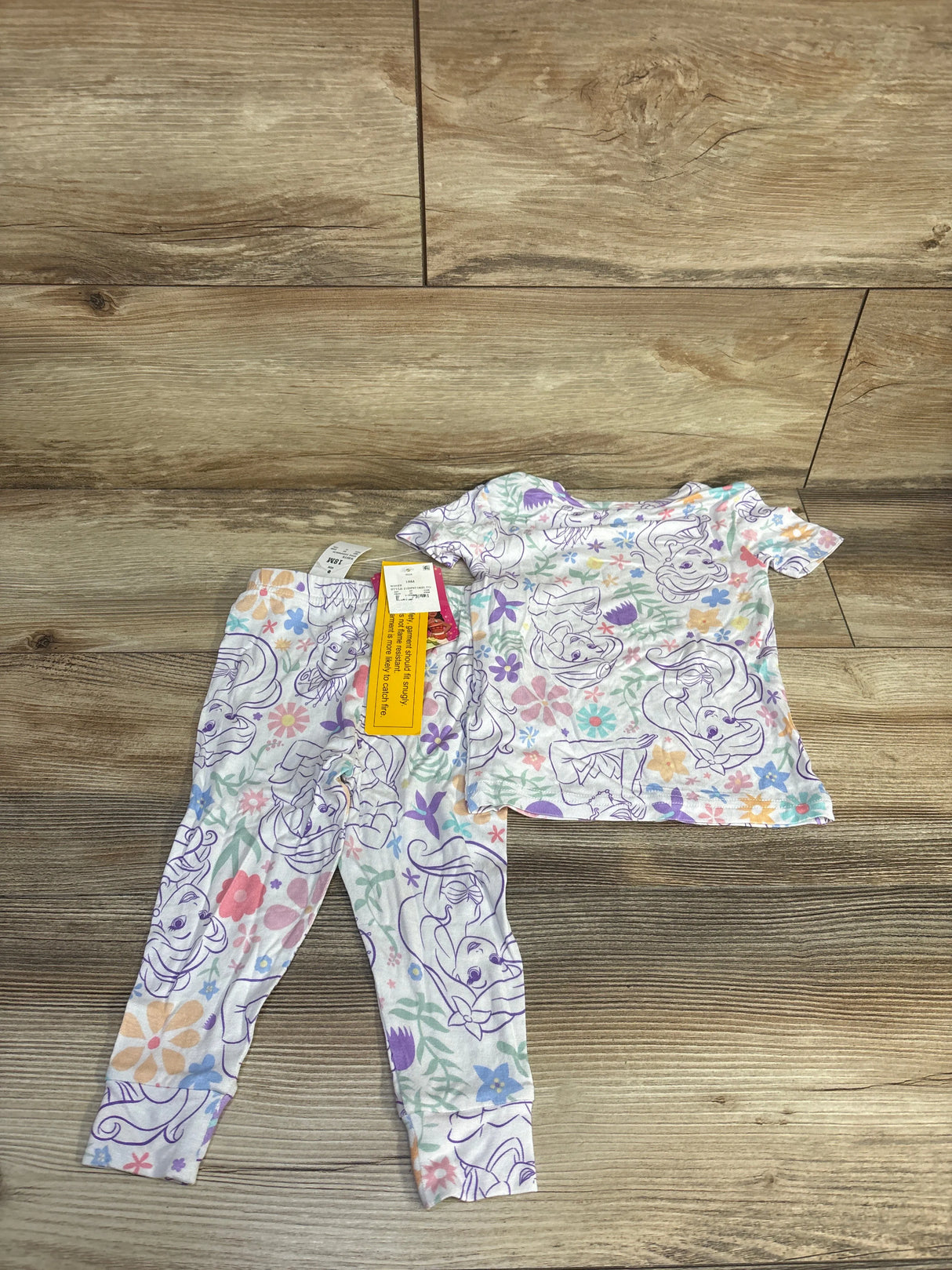 NEW Disney Princess 2pc Short Sleeve Viscose Snug Fit Pajama Set White sz 18m