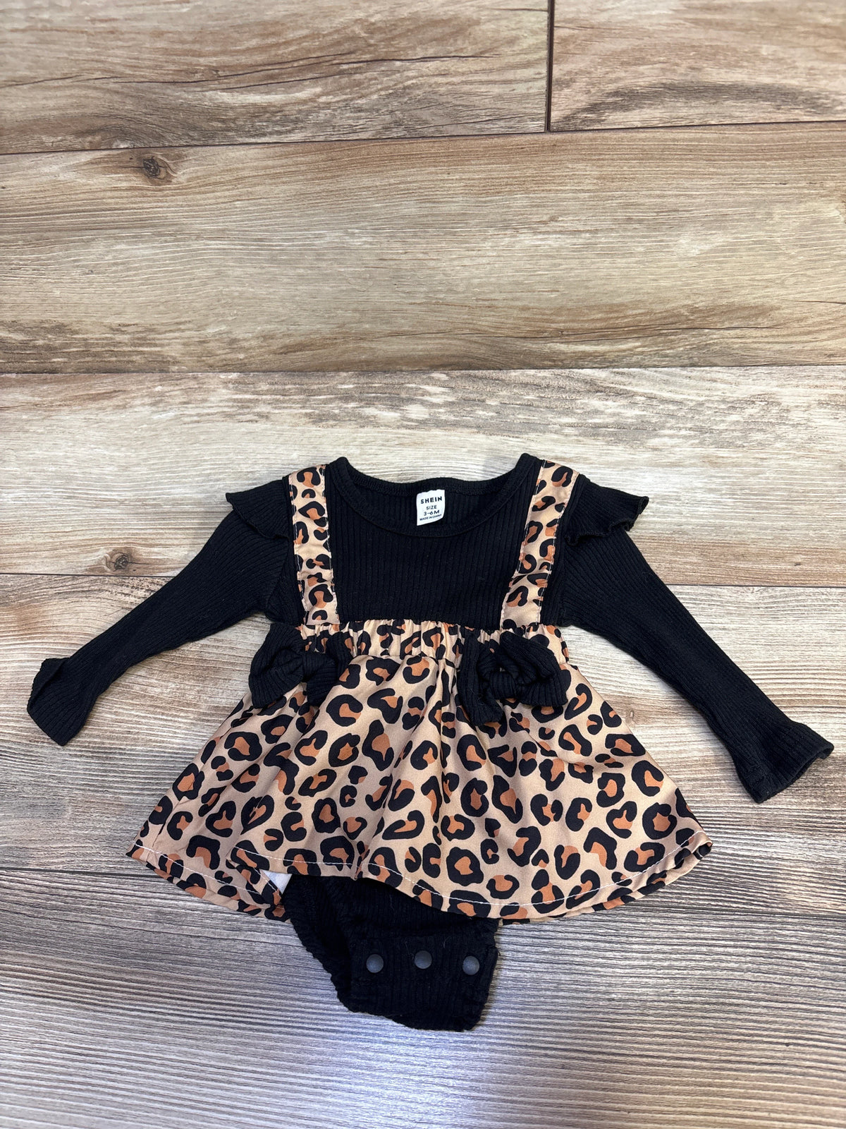 Shein Faux Suspender Leopard Bodysuit Dress Black sz 3-6m