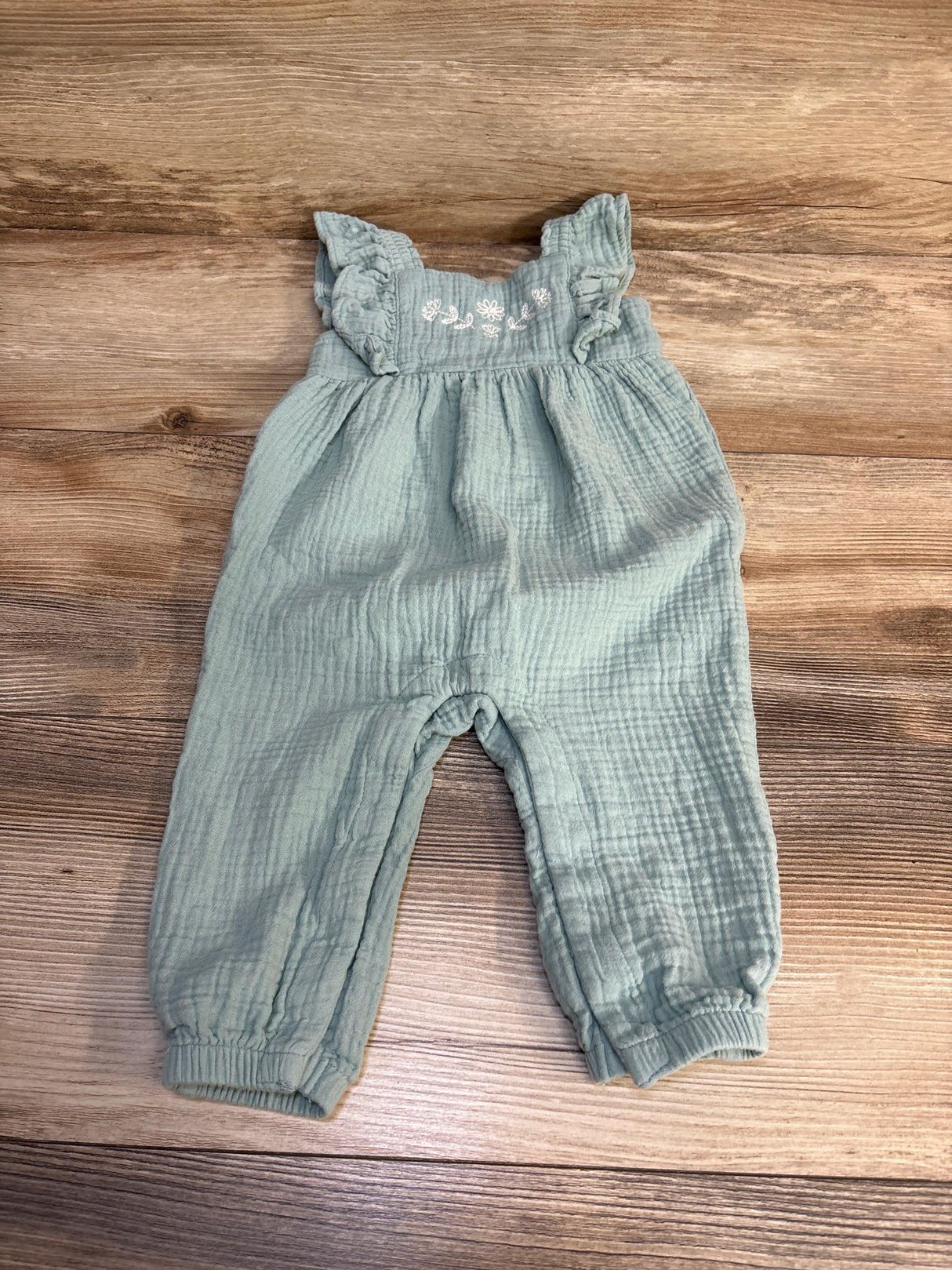 Just One You Embroidered Gauze Jumpsuit Green sz 9m