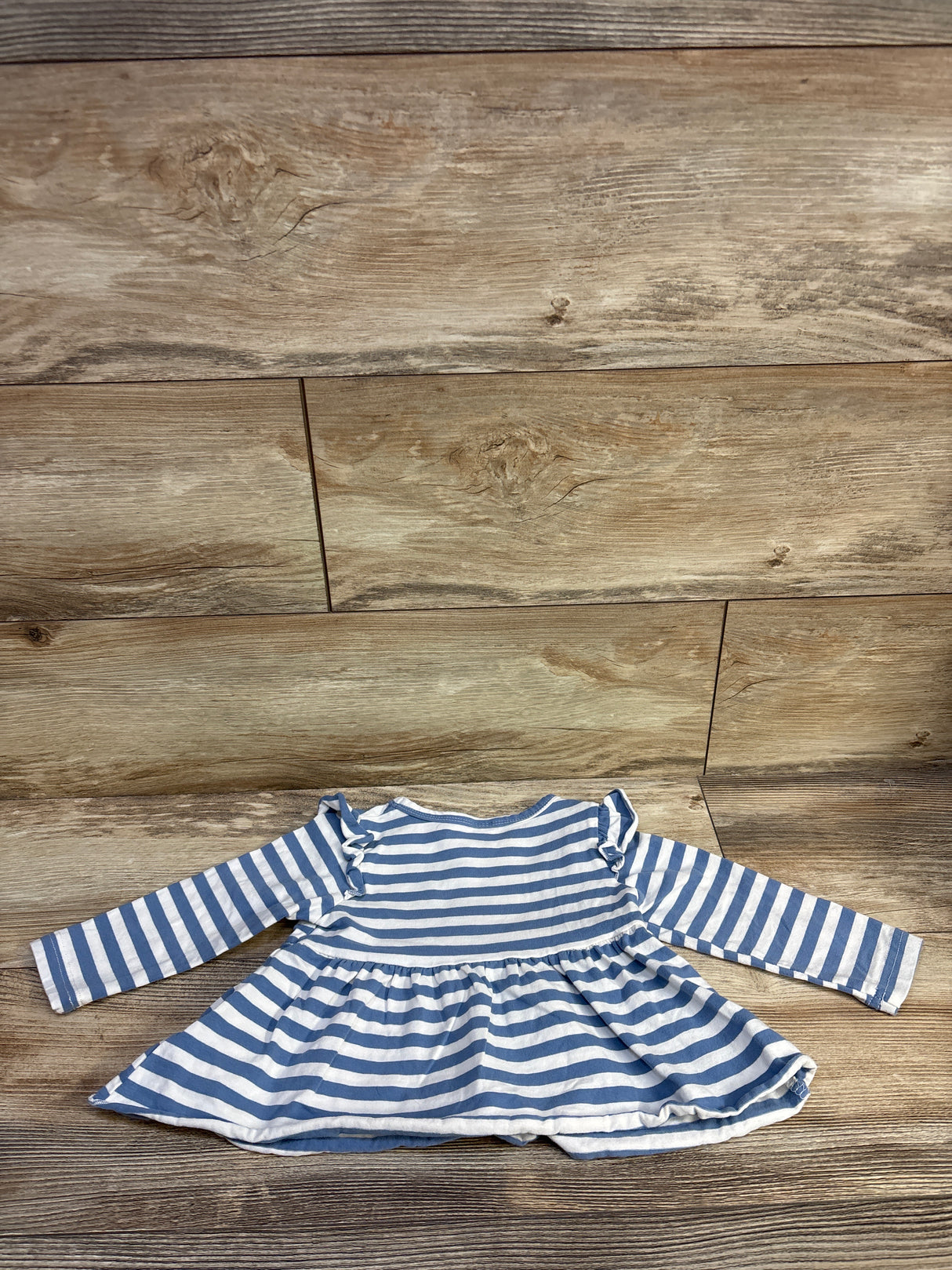 Durtebeua Striped Long Sleeve Peplum Henley Top Blue sz 9-12m