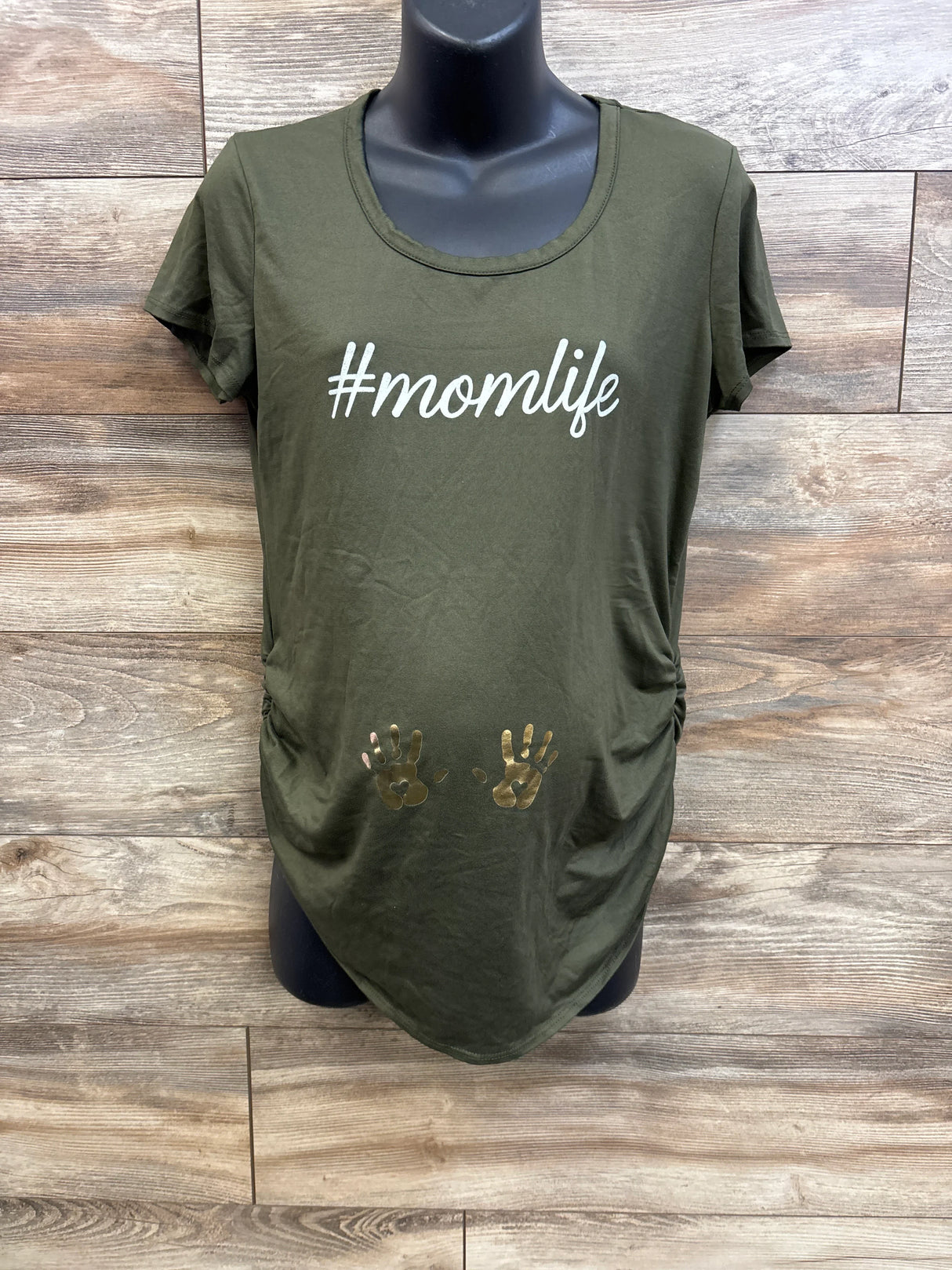 Ruby & Lace #momlife Ruched Maternity Shirt Green sz Medium
