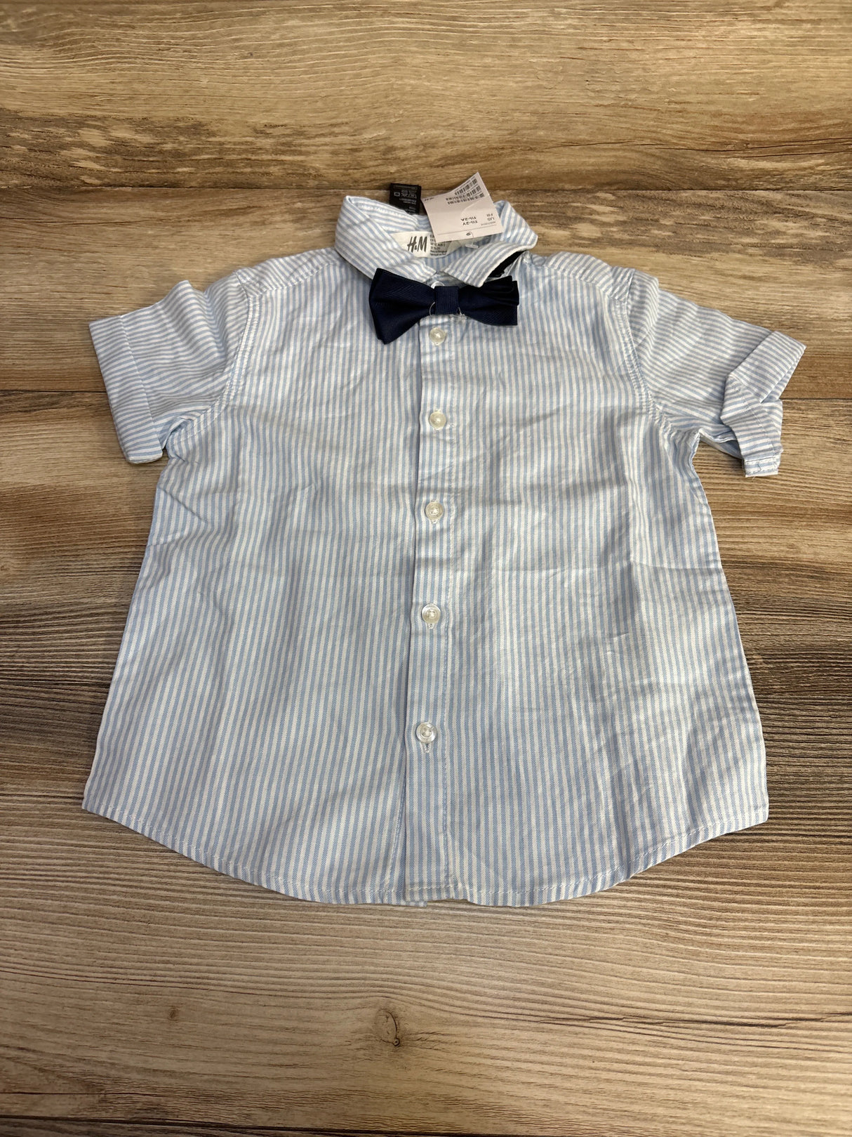 NEW H&M 2pc Striped Button Up Shirt & Bowtie Blue sz 18m-2T - Me n Mommy To Be