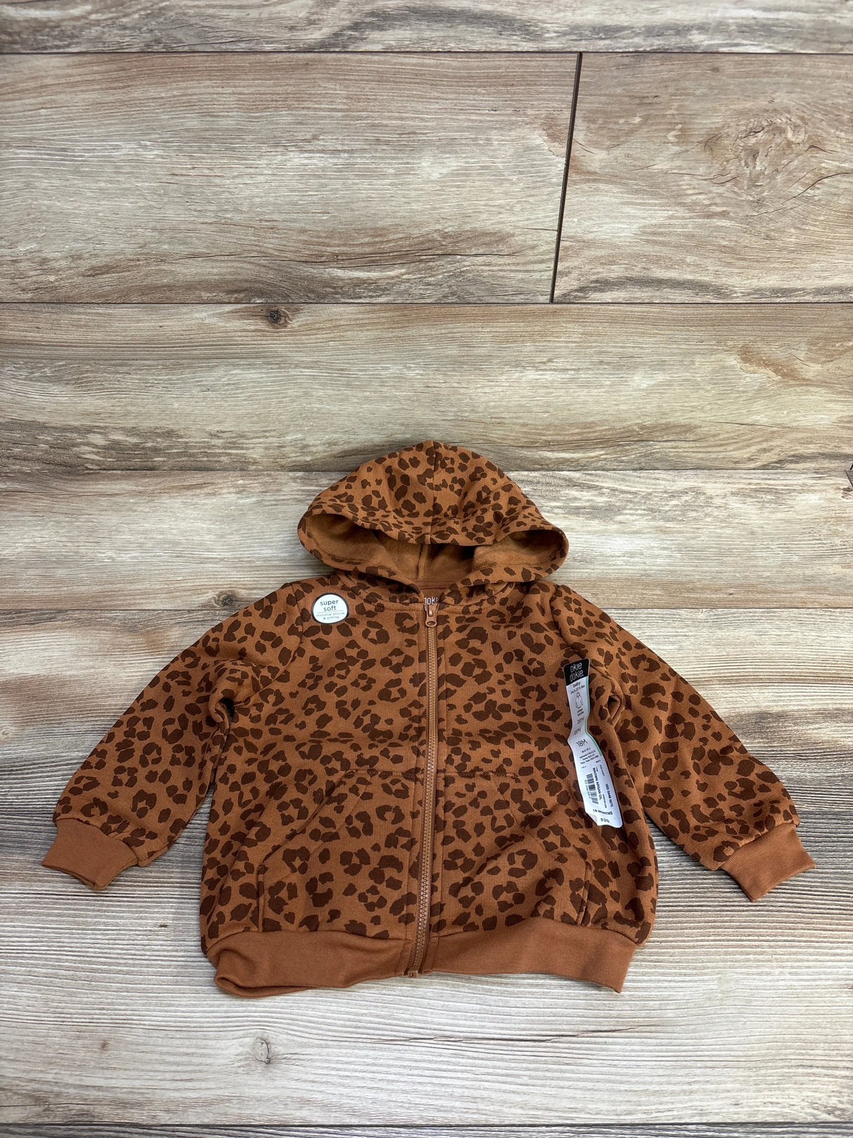 NEW Okie Dokie Leopard Print Full-Zip Hoodie sz 18m