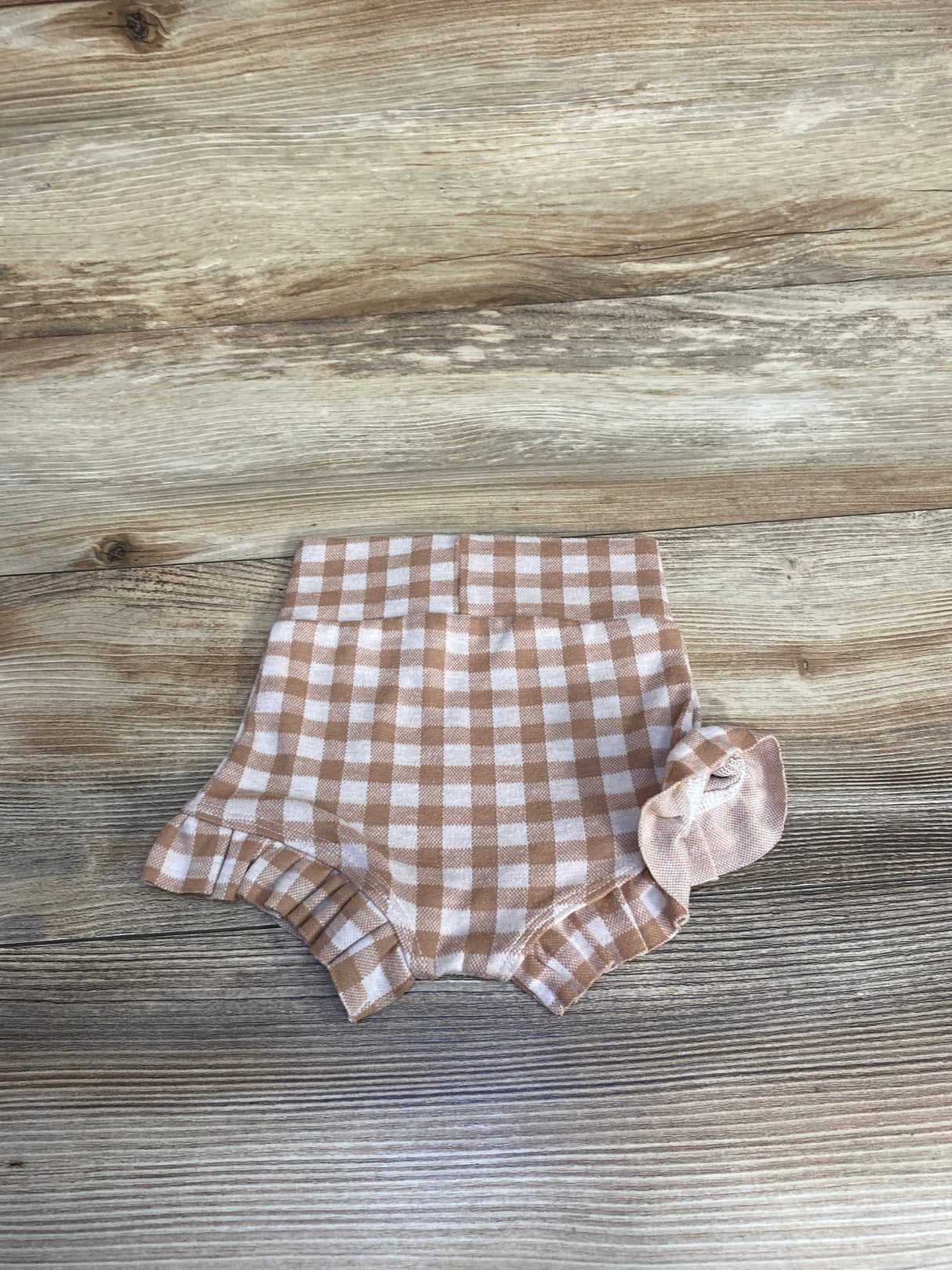 Gingham Ruffle Bummie Tan sz 3-6m
