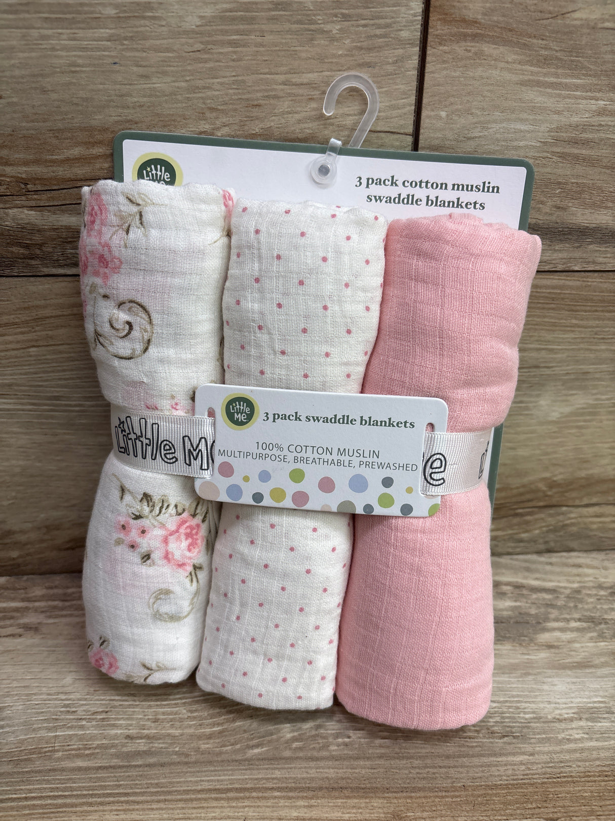 NEW Little Me 3pk Muslin Swaddle Blankets Pink 36x40''