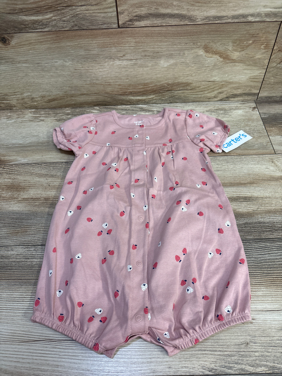 NEW Carter's Strawberry Print Button-Front Shortie Romper Pink sz 24m