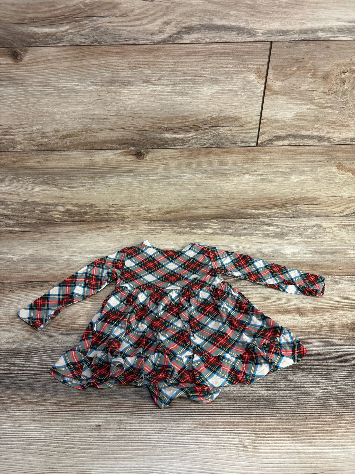 Plaid baby dress with ruffles, long sleeves, perfect for kids' holiday outfits