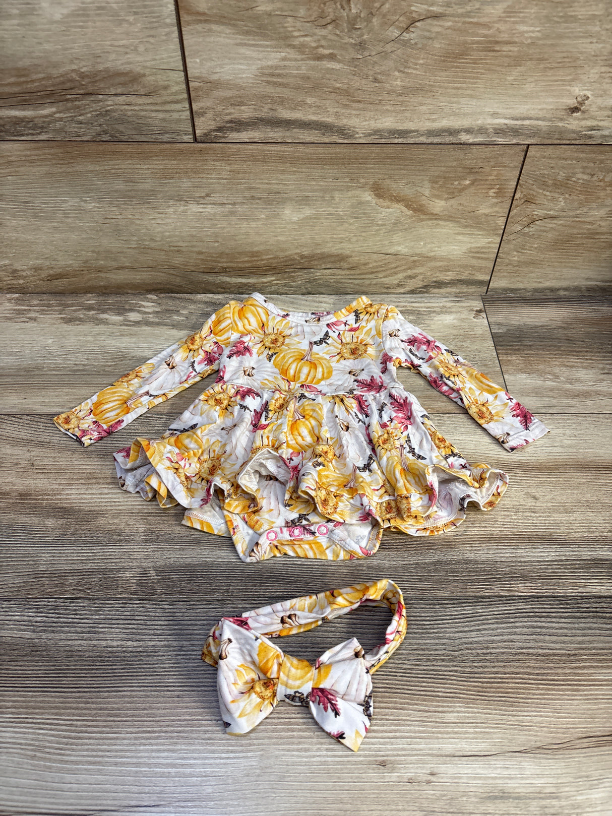 Little Legends 2pc Pumpkin Bodysuit Dress & Headband Set White sz 0-3m